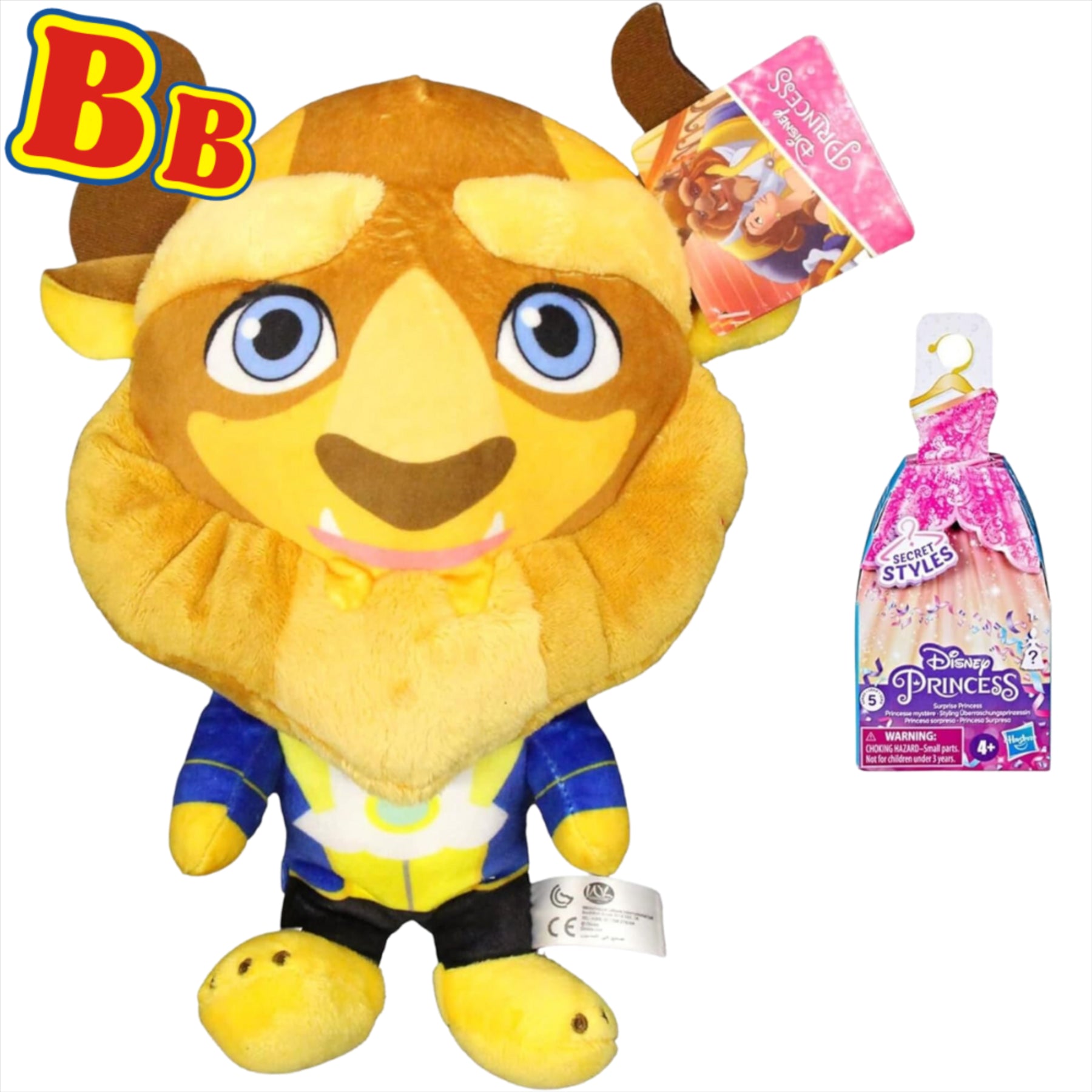 Disney Princess 4 Piece Set Beauty & The Beast Super Soft Gift Quality Plush 12" 30cm The Beast & 1 x Styles Series 5 Blind Bag Figure - Toptoys2u