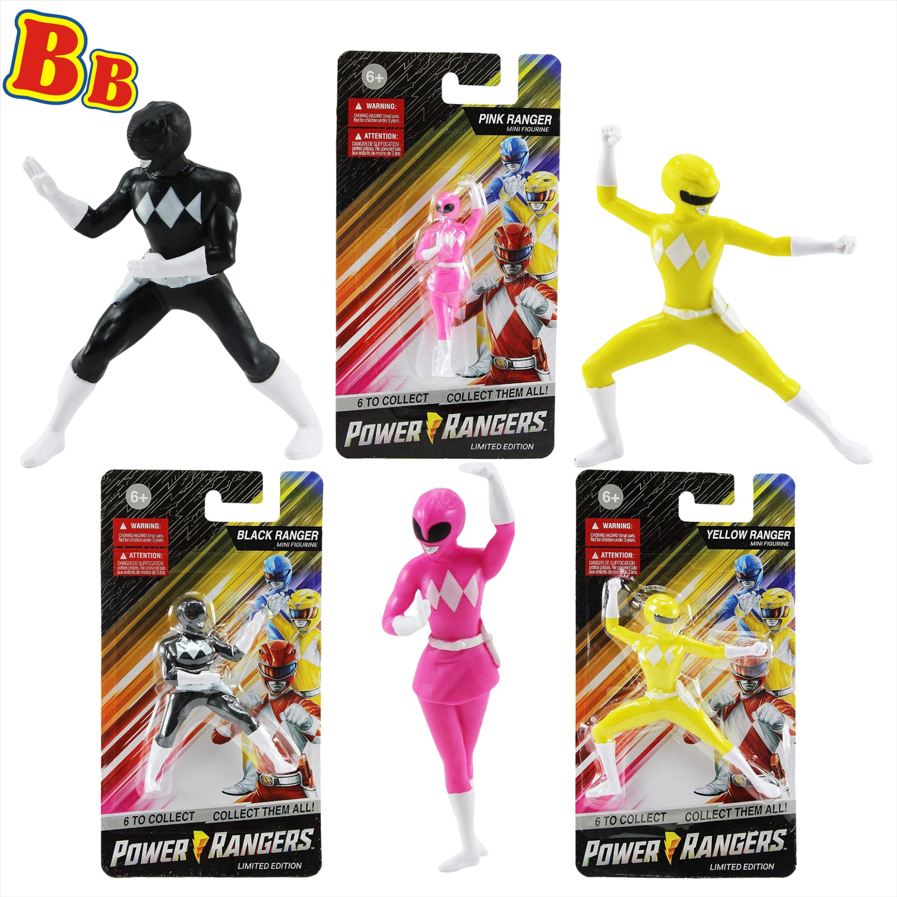 Power Rangers Limited Edition 2.5" Mini Action Figures - Black, Pink, and Yellow Rangers - Set of 3 - Toptoys2u