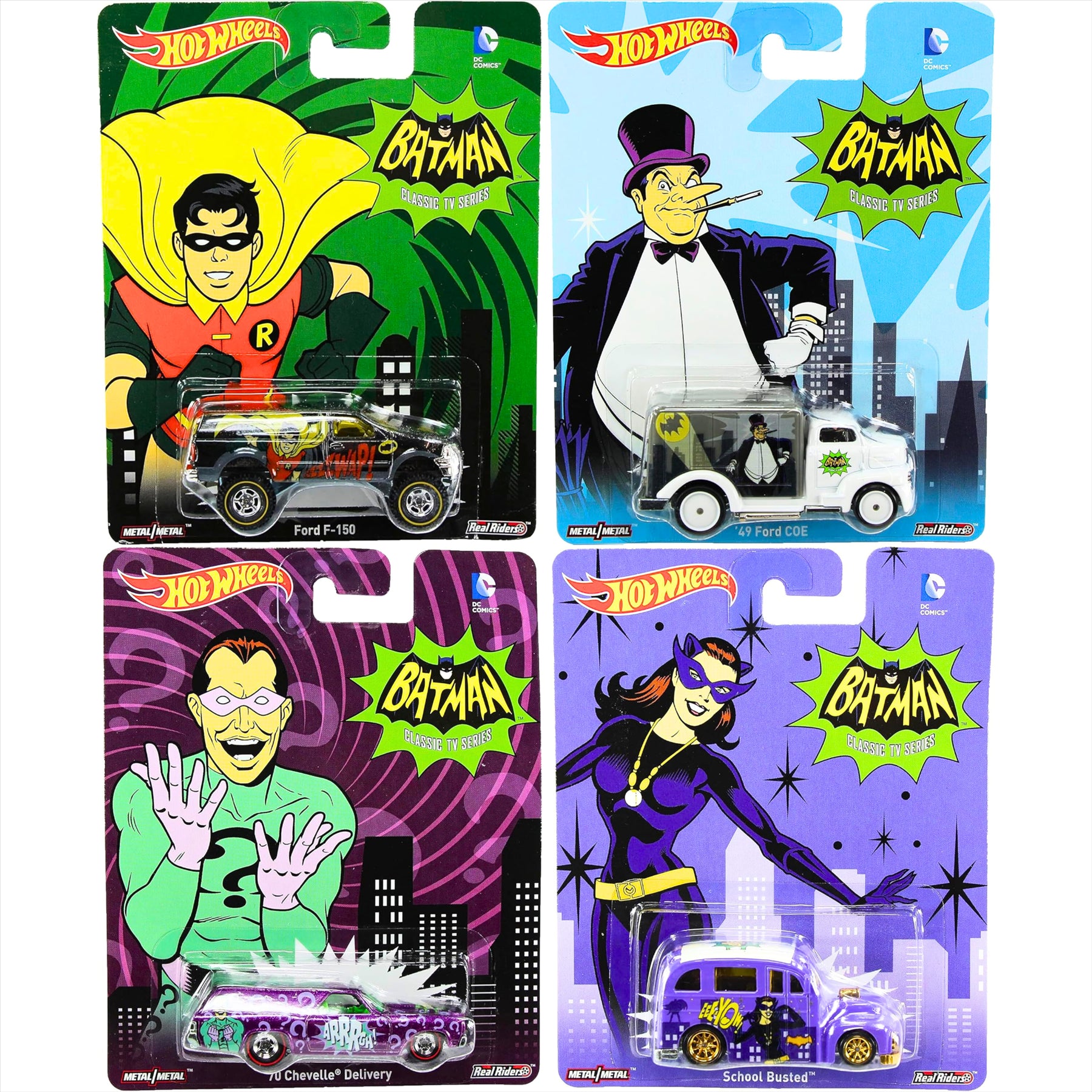 Hot Wheels Pop Culture Real Riders DC Comics Batman Funny Cars '66 Die-cast - Pack of 4 - Toptoys2u