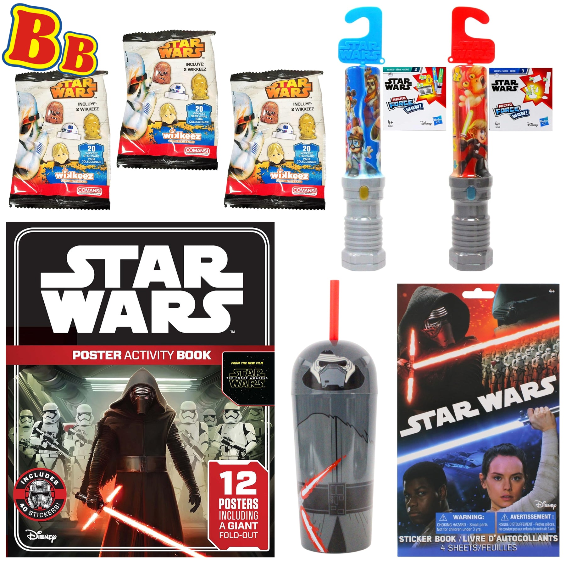 Star Wars Toy Figure and Activity Bundle - Kylo Ren Drinking Cup, Poster and Sticker Books, and 5x Blind Bags - Toptoys2u