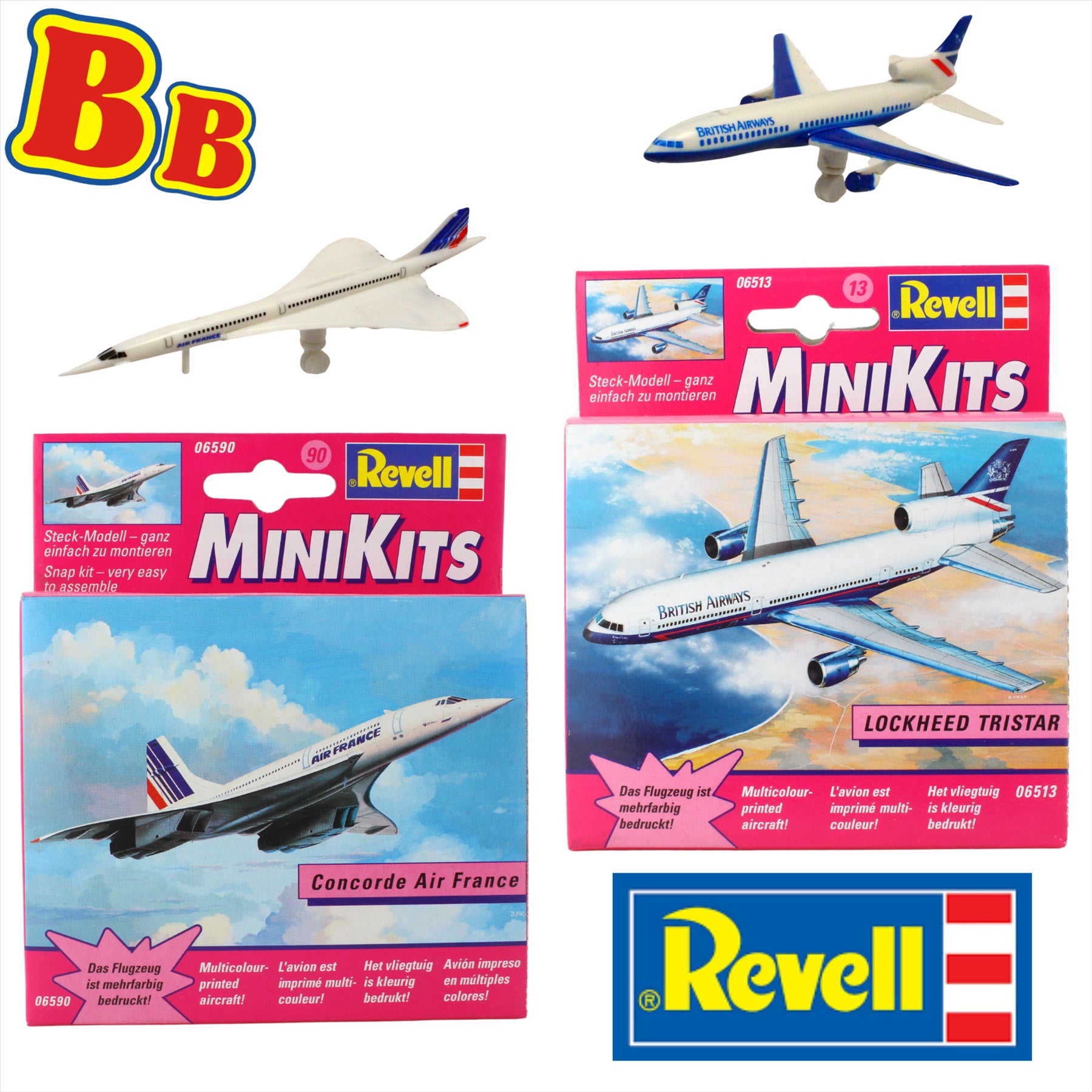 Revell MiniKits Model Plane Buildable Sets Pre Painted - Made in 2000 - Concorde Air France & Lockheed Tristar - Set 3 - Twin Pack - Toptoys2u