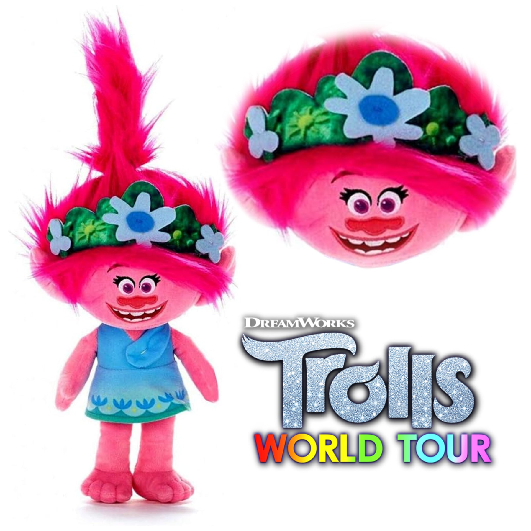 Trolls World Tour - Poppy in Blue Dress 45cm 18" Super Soft Plush Toy - Toptoys2u