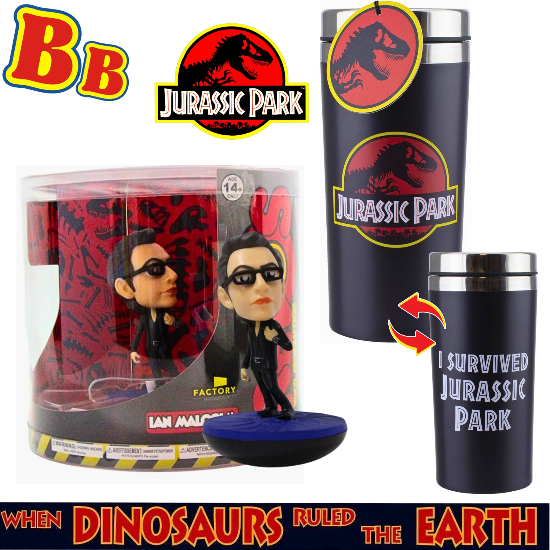 Jurassic Collectors Gift Set - Travel Mug & Ian Malcolm Figure - Toptoys2u