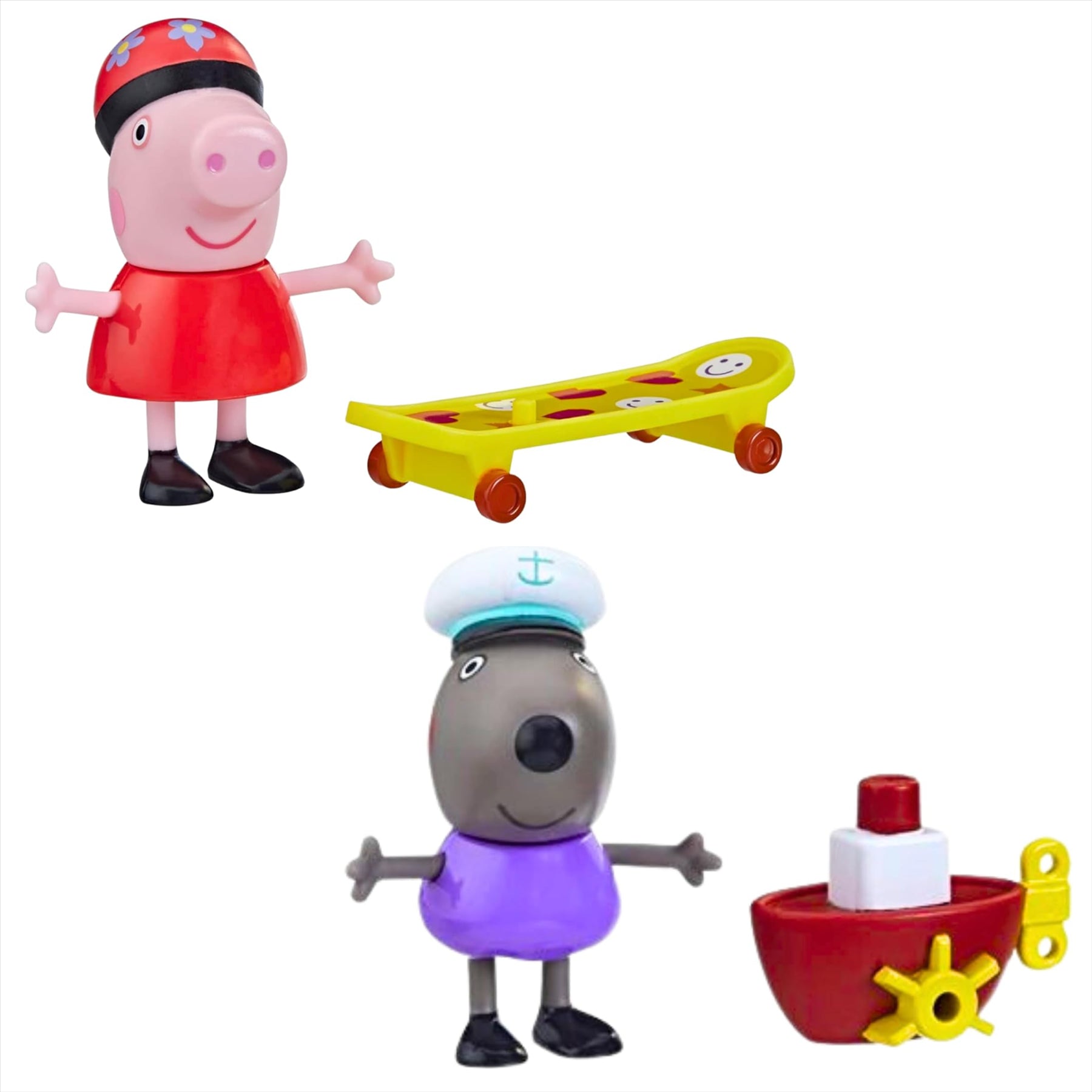 Peppa Pig - 3" 8cm Articulated Figure & Accessory - Peppa Pig with Skateboard & Danny Dog 2 Pack - Toptoys2u