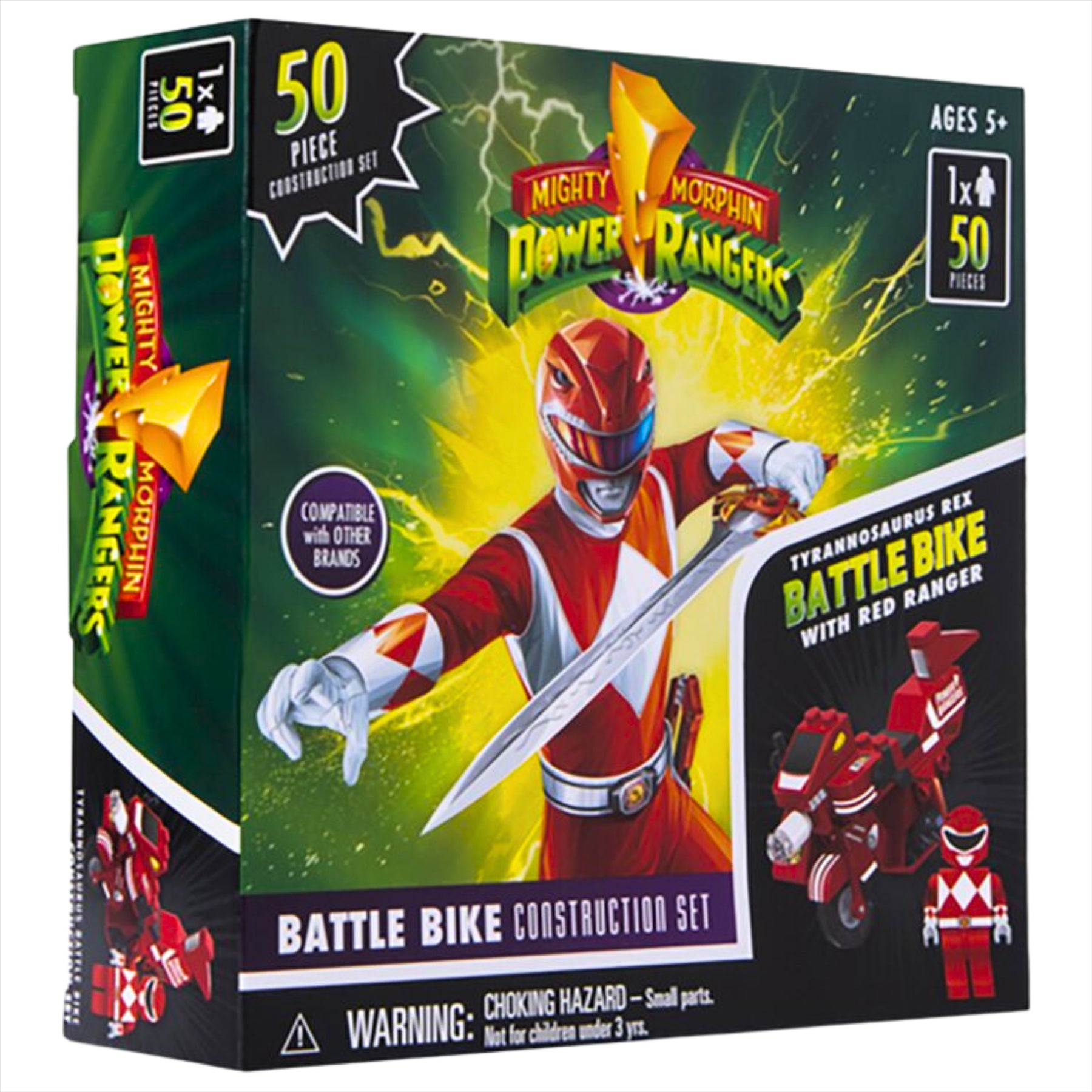 Mighty Morphin Power Rangers 50 Piece Red Ranger Toy Battle Bike Construction Set - Toptoys2u