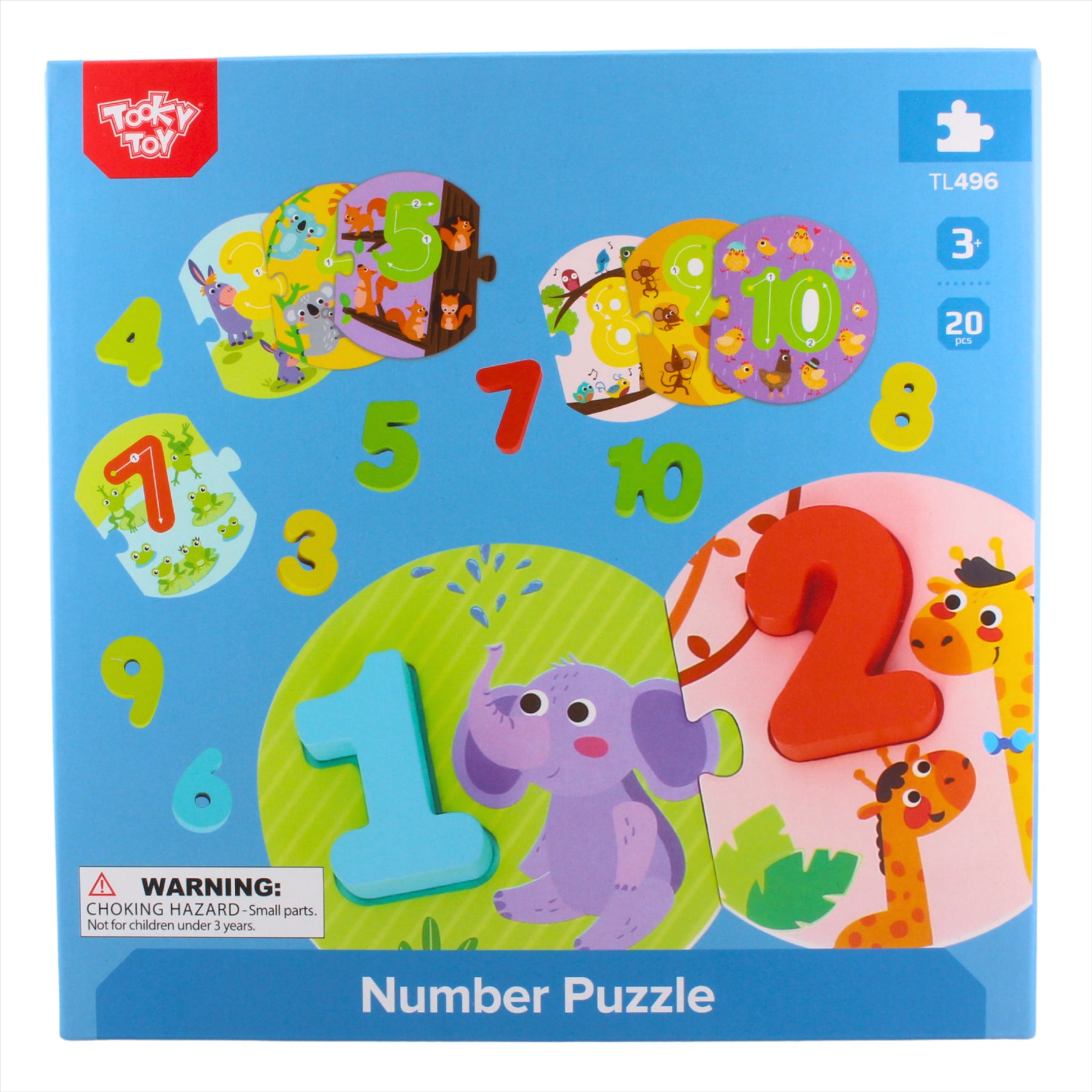 Tooky Toy Educational Wooden Animal Number Puzzle - 20 Pieces