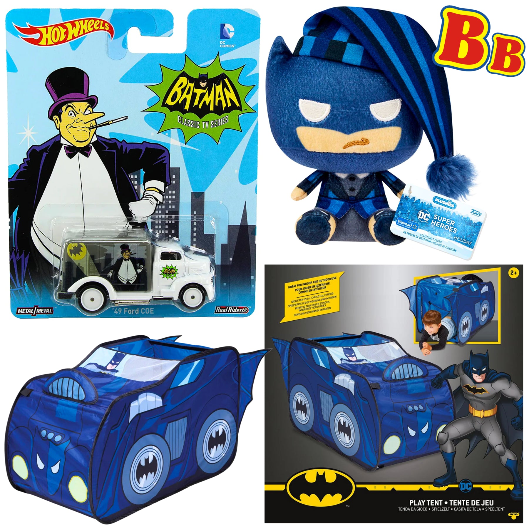 Batman Hot Wheels Penguin Ford COE Diecast Model Car with 18cm Plush and Batmobile Play Tent - 3-Piece Bundle - Toptoys2u