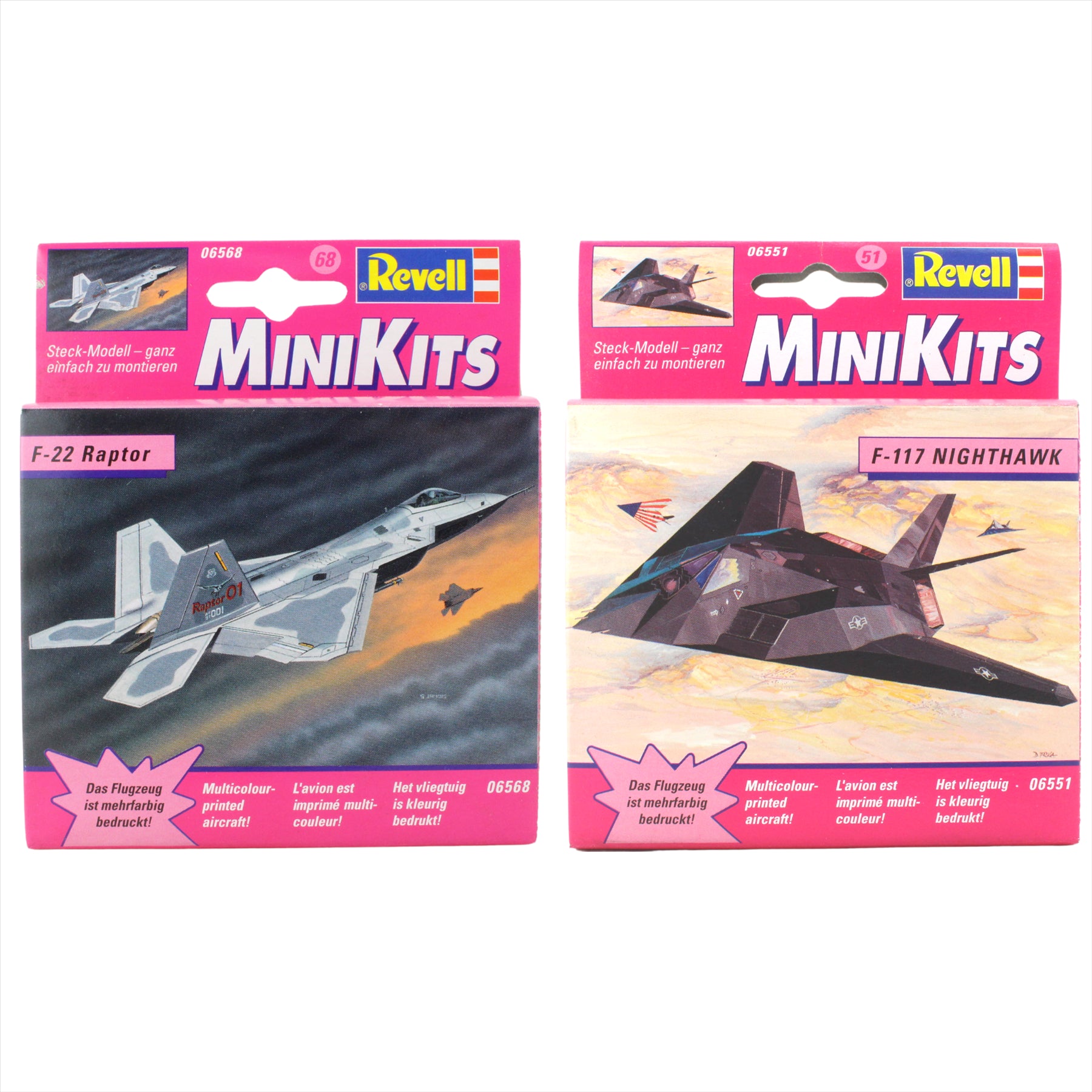 Revell MiniKits Model Plane Buildable Sets Pre Painted - Made in 2000 - F-22 Raptor & F-117 Nighthawk - Set 5 - Twin Pack - Toptoys2u