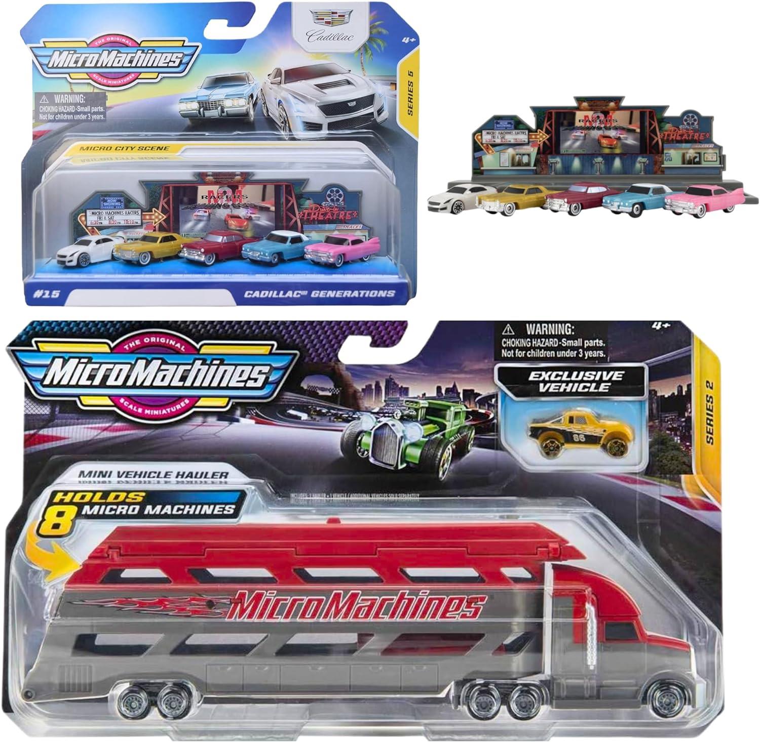 Micro Machines - Red Mini Vehicle Hauler With 1 Exclusive Vehicle & World Pack #15 Cadillac Generations - Toptoys2u