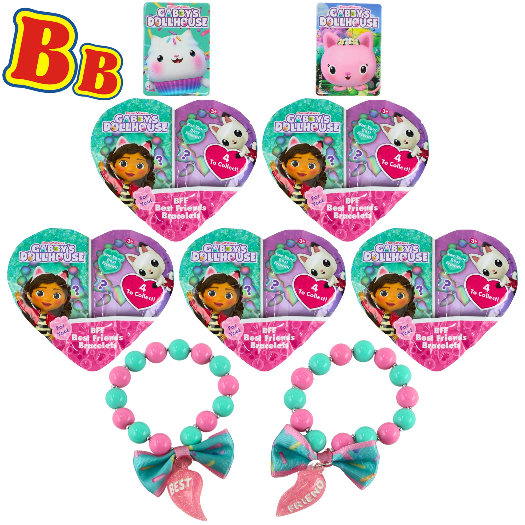 Gabby’s Dollhouse BFF Best Friends Bracelets Mystery Bags - Each Bag Includes 2x BFF Bracelets & 2x Collector Cards - Pack of 5 Bags - Toptoys2u