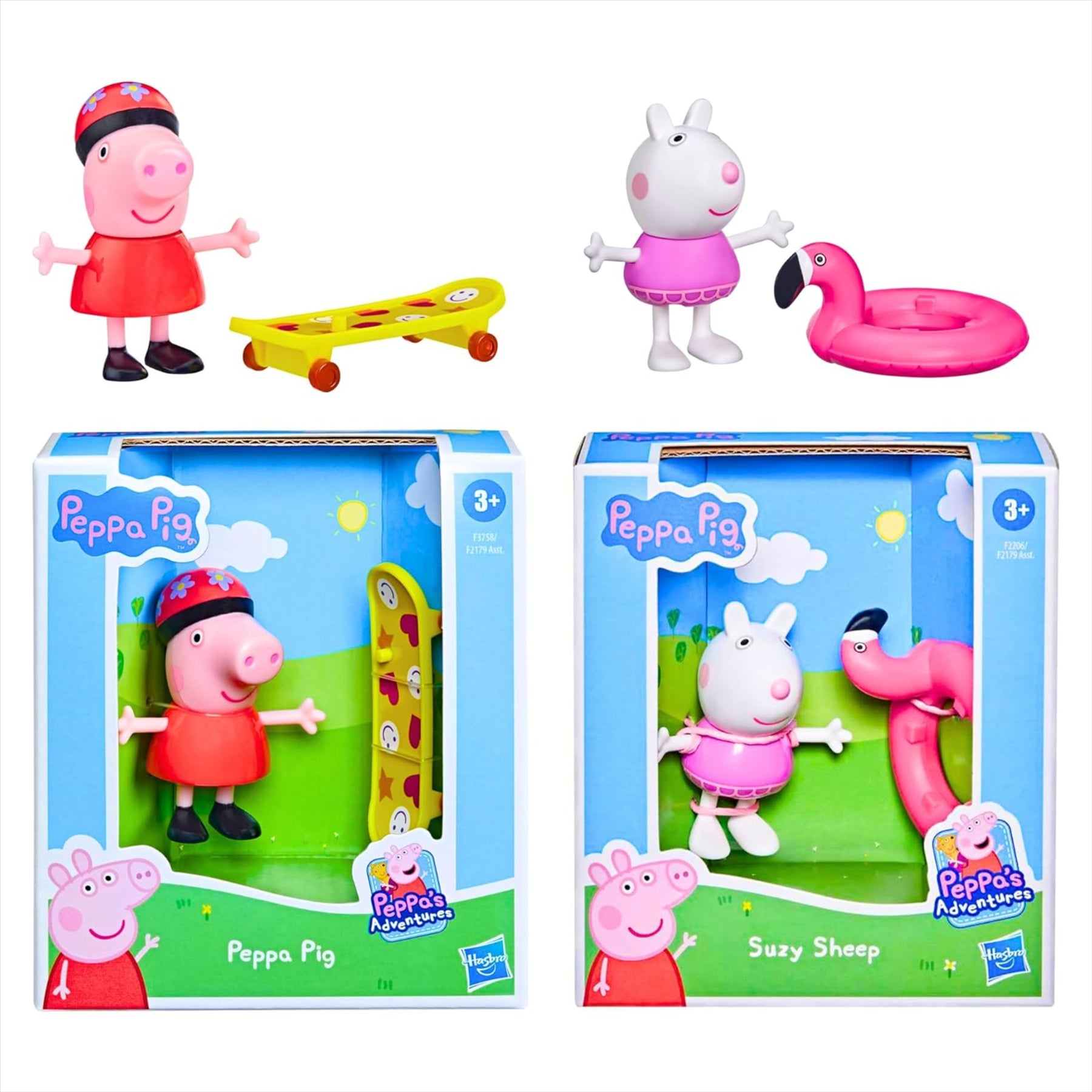 Peppa Pig - 3" 8cm Articulated Figure & Accessory - Peppa Pig with Skateboard & Suzy Sheep 2 Pack - Toptoys2u