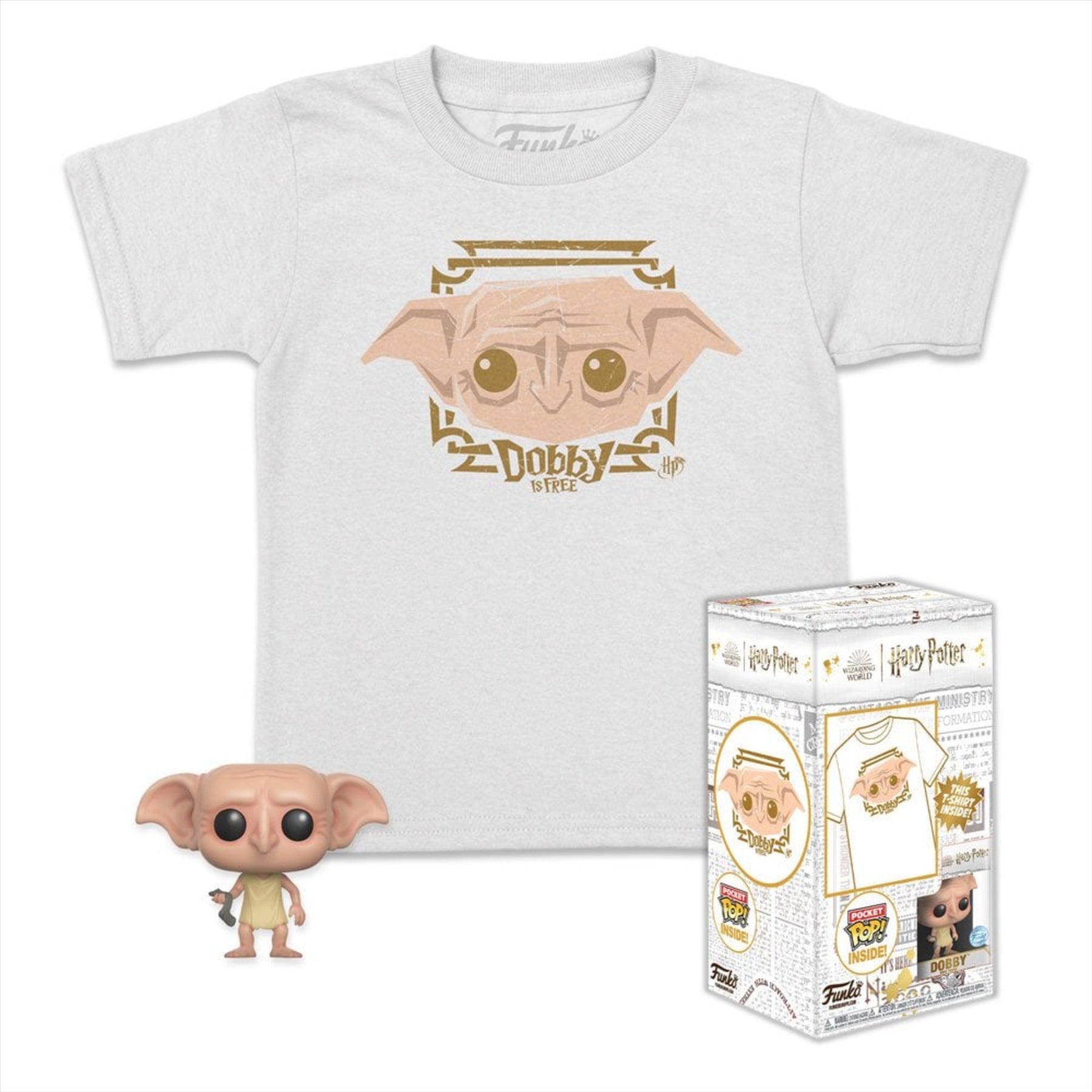 Funko Harry Potter Dobby Pocket POP! Miniature Toy Figure and Children's T-Shirt (Medium) - Toptoys2u