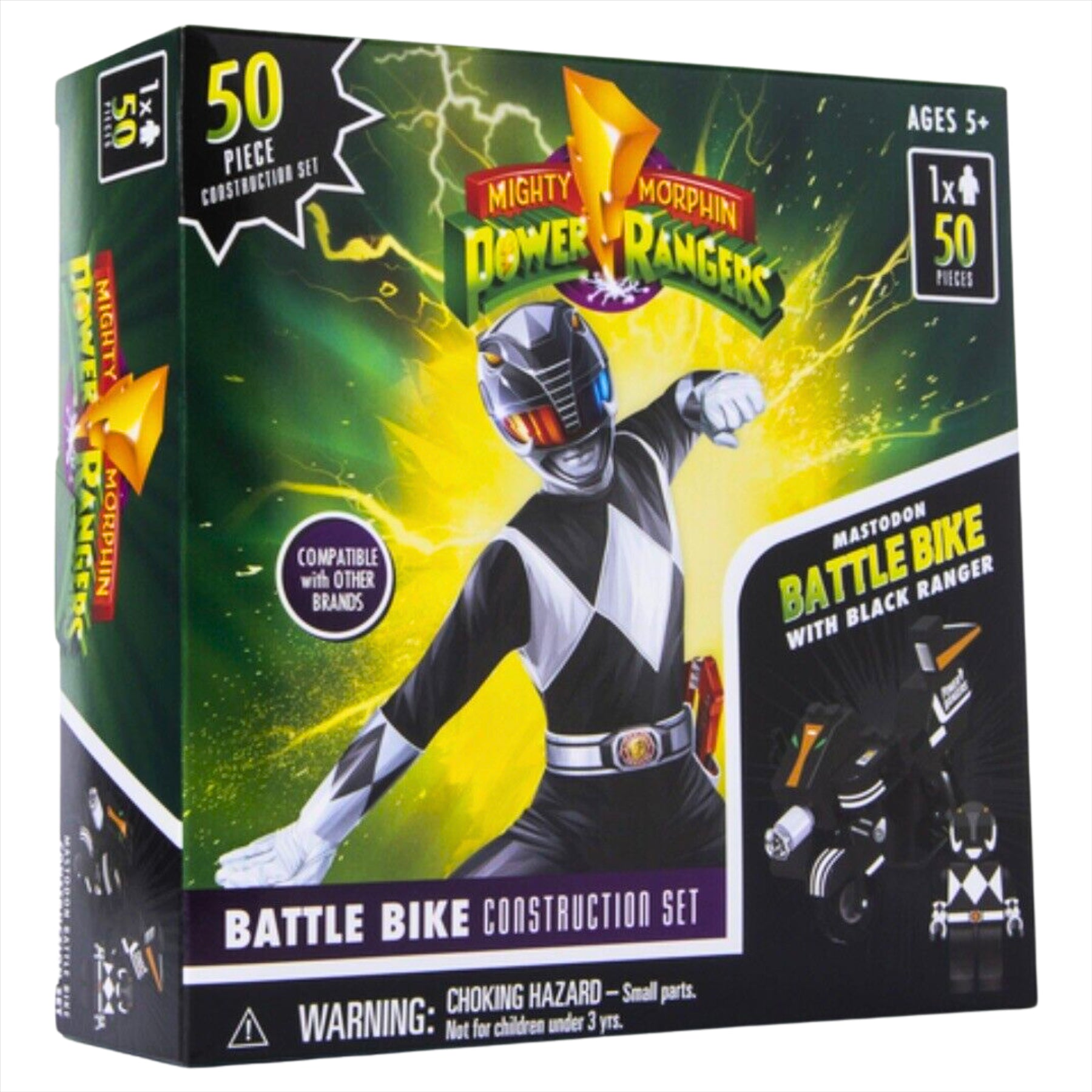 Mighty Morphin Power Rangers 50 Piece Black Ranger Toy Battle Bike Construction Set - Toptoys2u