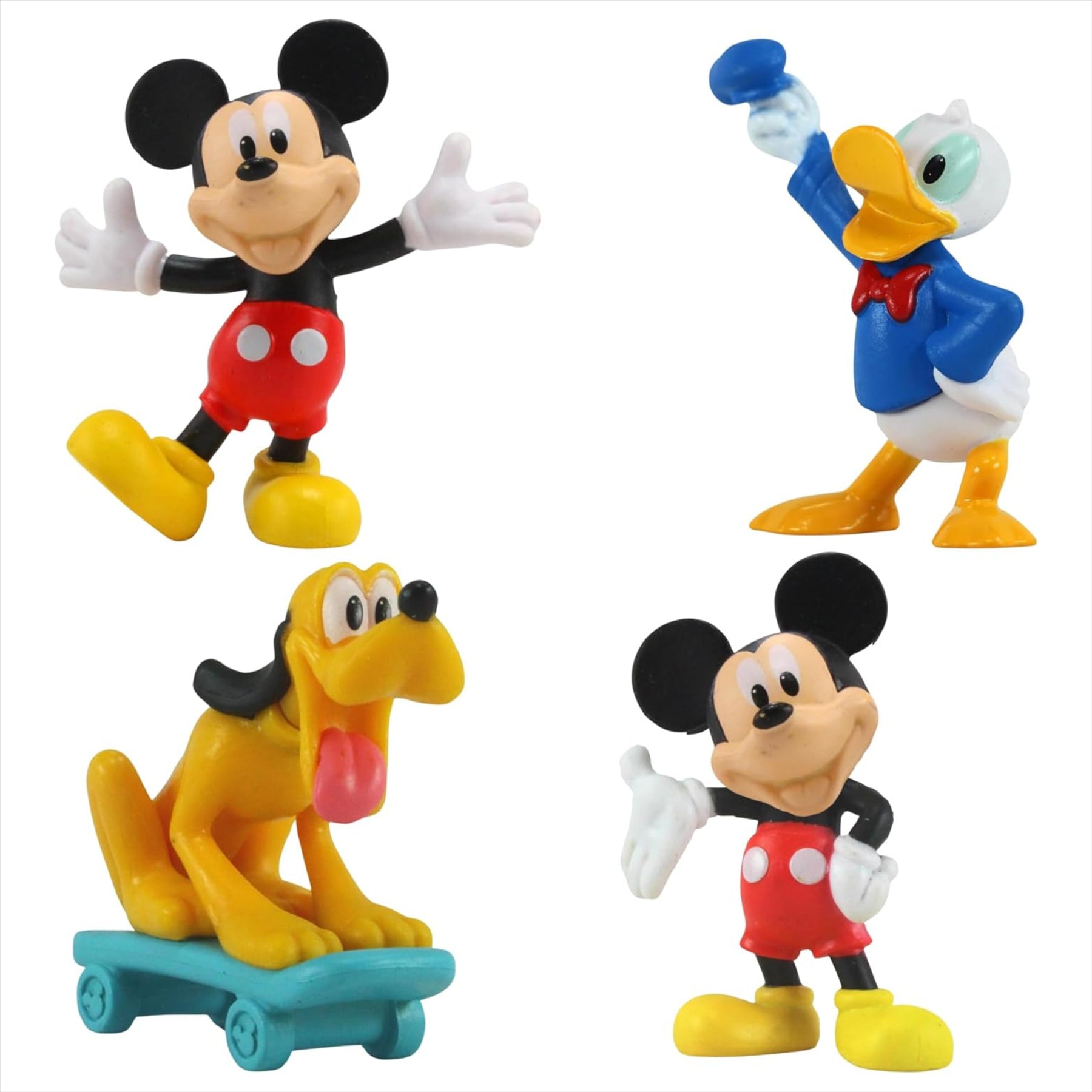 Disney Mickey Mouse, Pluto, and Donald Duck 6cm Collectible Miniature Figures Perfect as Cake Toppers - Pack of 4 - Toptoys2u