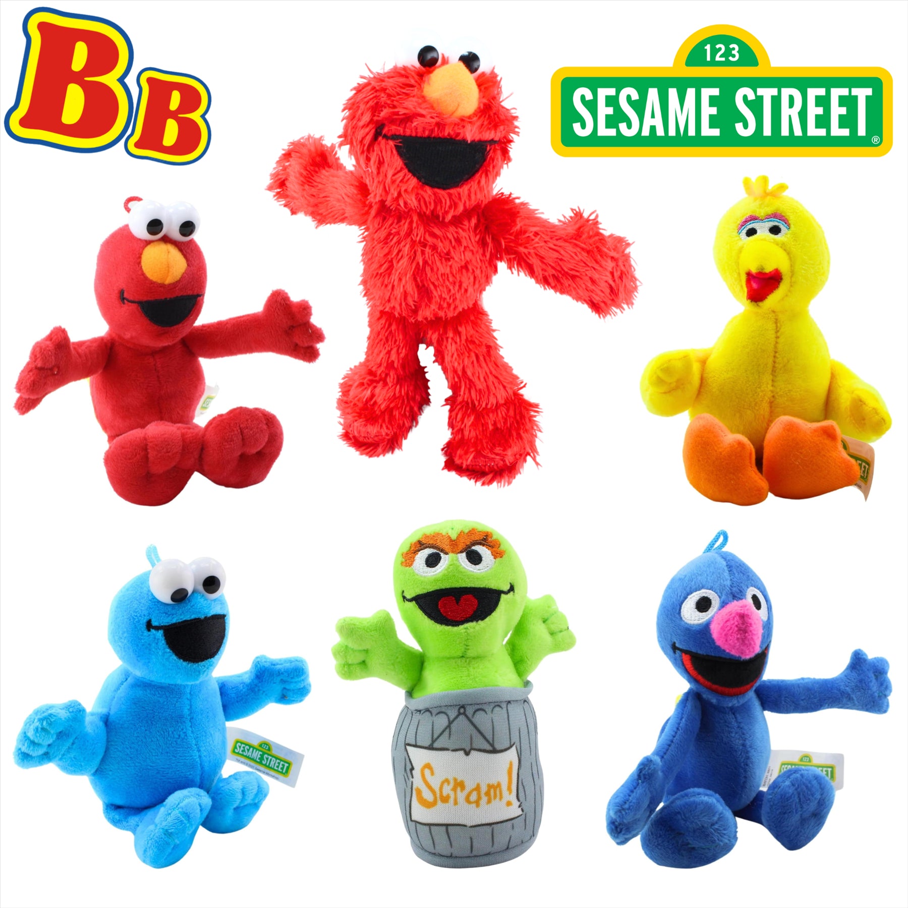 Sesame Street Super Soft Gift Quality Plush Toy Bundle - Elmo 21cm and All 5 Plushes - Toptoys2u