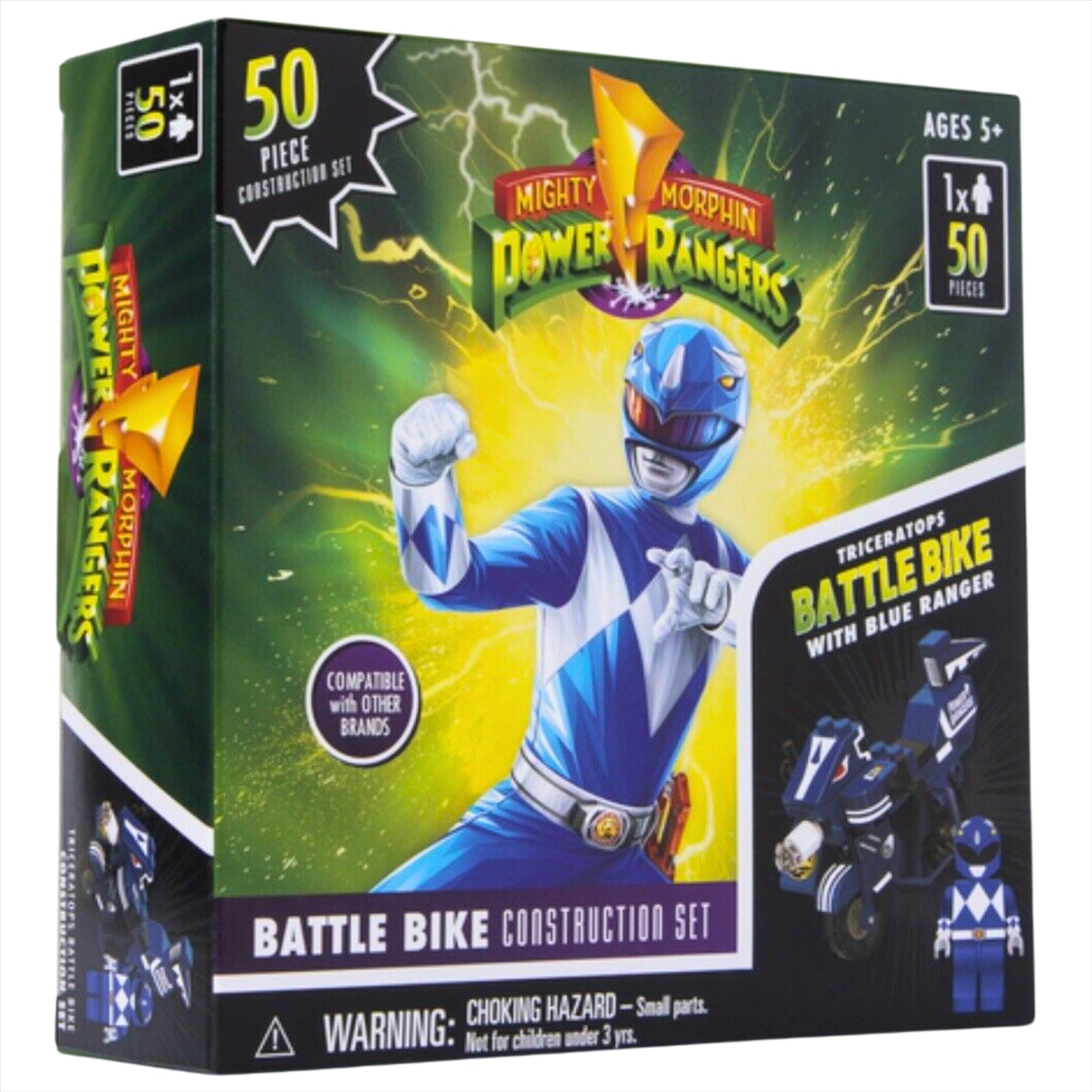 Mighty Morphin Power Rangers 50 Piece Blue Ranger Toy Battle Bike Construction Set - Toptoys2u