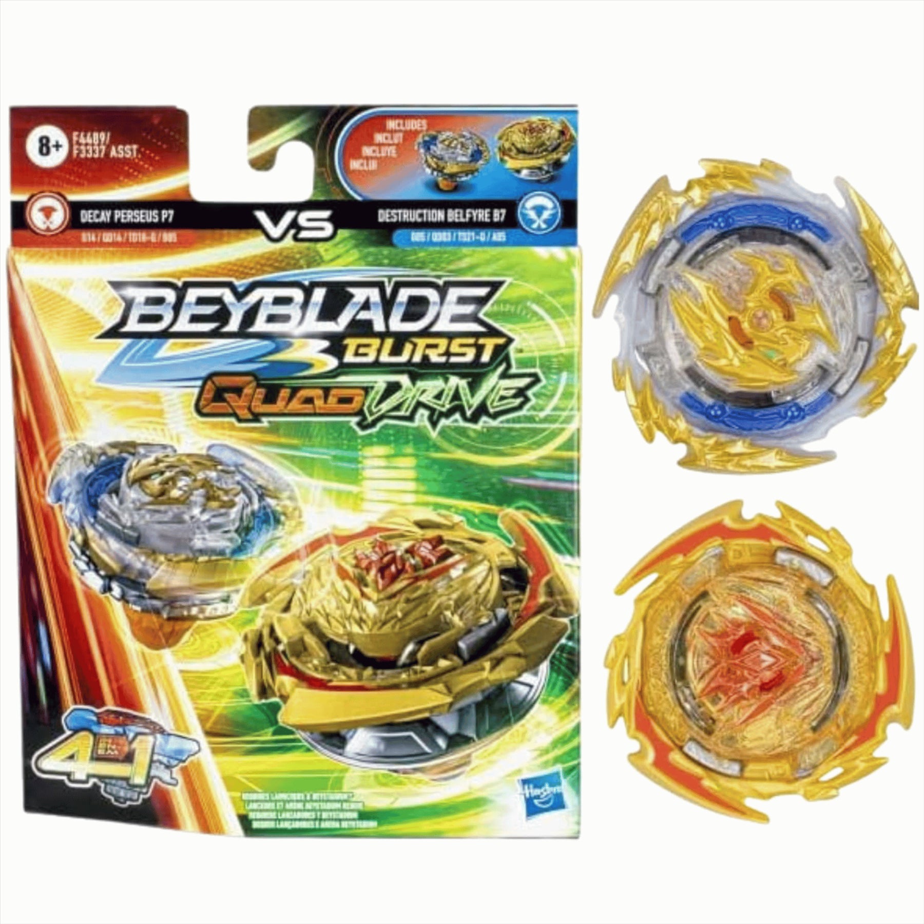 Bey-Blade Burst QuadDrive Bundle - Green Beystadium & QuadDrive Twin Pack Decay Perseus P7 & Destruction Belfyre B7 - Toptoys2u