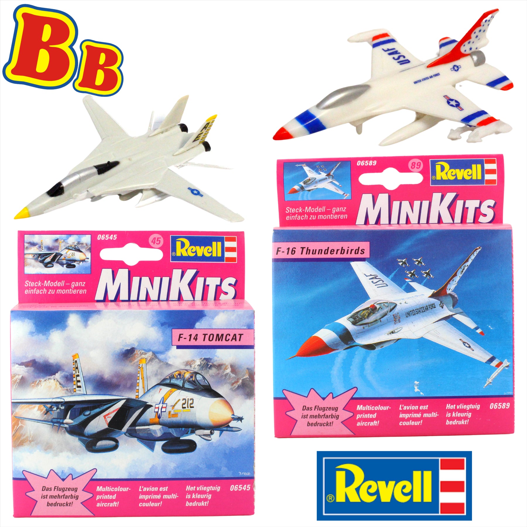 Revell MiniKits Model Plane Buildable Sets Pre Painted - Made in 2000 - F-14 Tomcat & F-16 Thunderbirds - Set 9 - Twin Pack - Toptoys2u