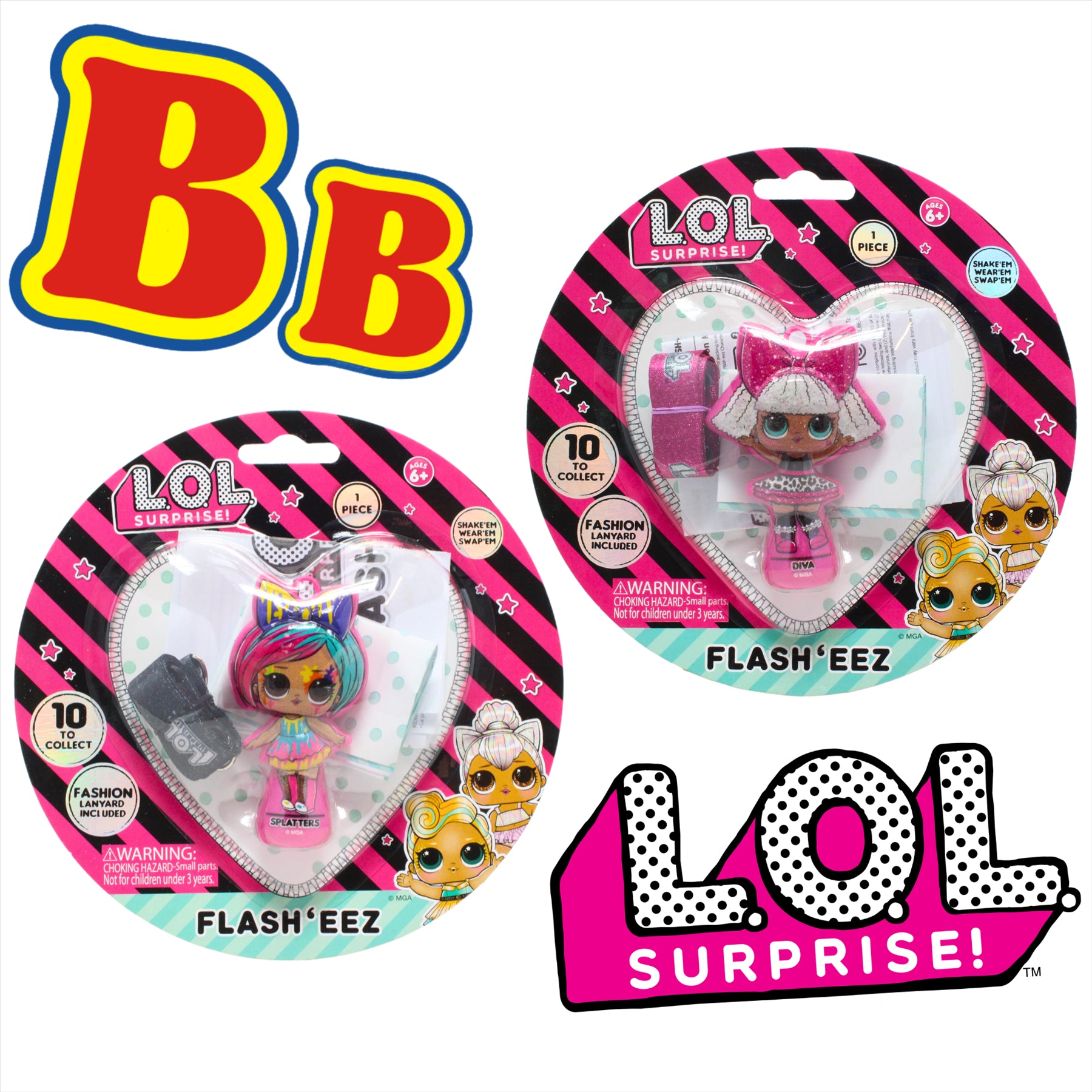 LOL Surprise! Flash'Eez Collectible Mini Splatters and Diva Light-Up Toy Figures with Lanyard Accessory - Twin Pack - Toptoys2u