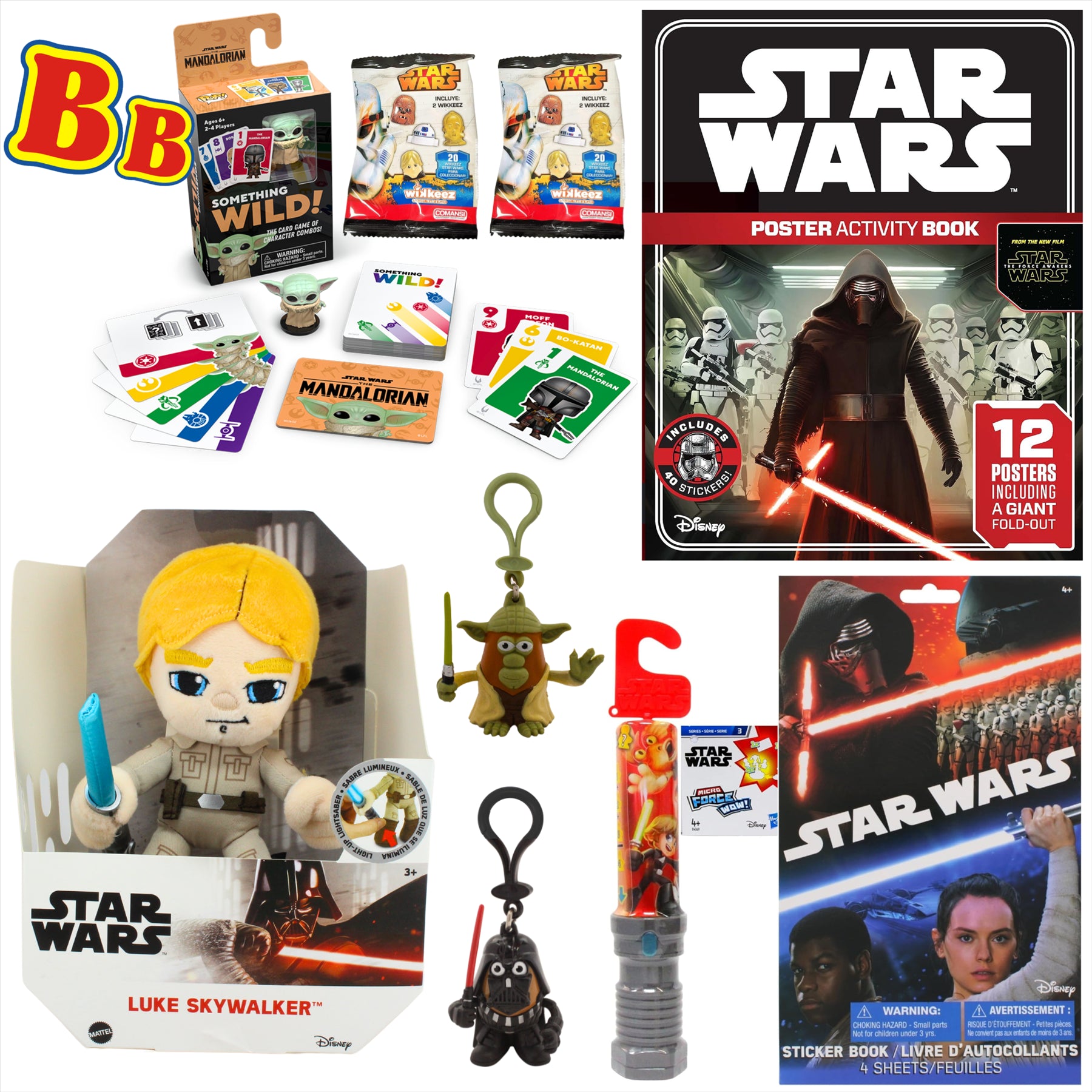 Star Wars Toy Figure and Activity Bundle - Luke Skywalker Plush, Funko Card Game, Yoda and Vader Figures, Poster and Sticker Books, and 3x Blind Bags - Toptoys2u