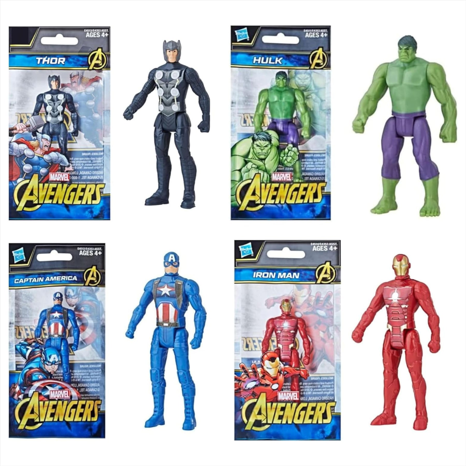 Marvel Avengers Hulk, Thor, Iron Man, and Captain America Pack of 4 Articulated 9.5cm Action Figures + 4x Mystery Megapopz Avengers Figures - Toptoys2u