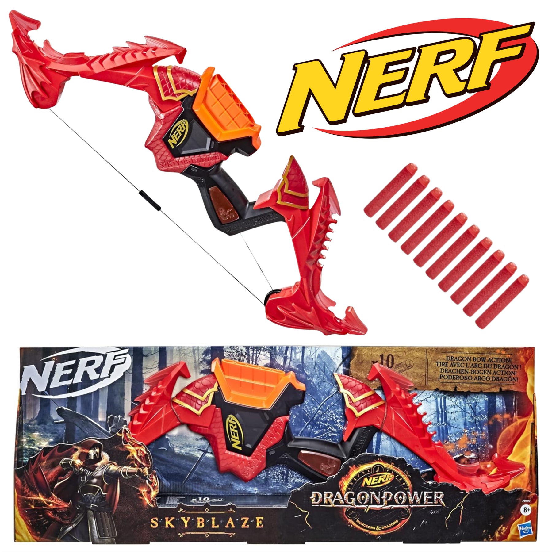 Nerf DragonPower Skyblaze Dragon Bow Dart Action with 10 Nerf Darts & 5 Dart Storage - Toptoys2u