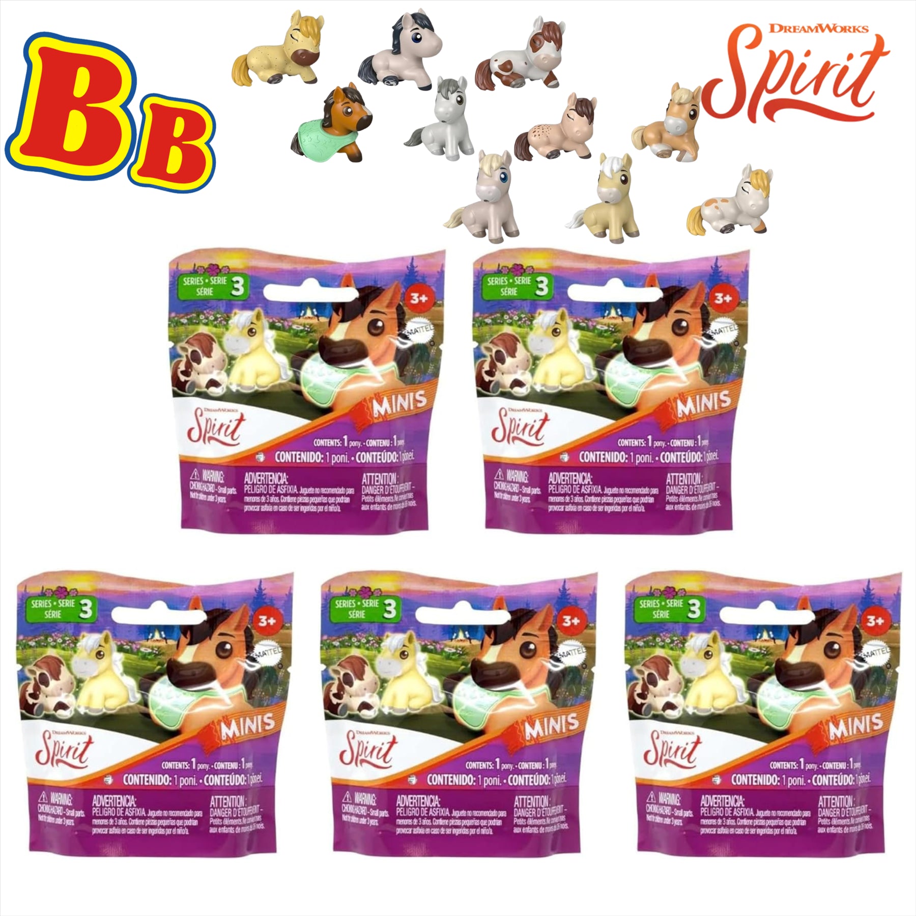 Spirit Untamed Minis - Precious Ponies Series 3 Blind Bag Party Favours - Guaranteed no Duplicates - Pack of 5 - Toptoys2u