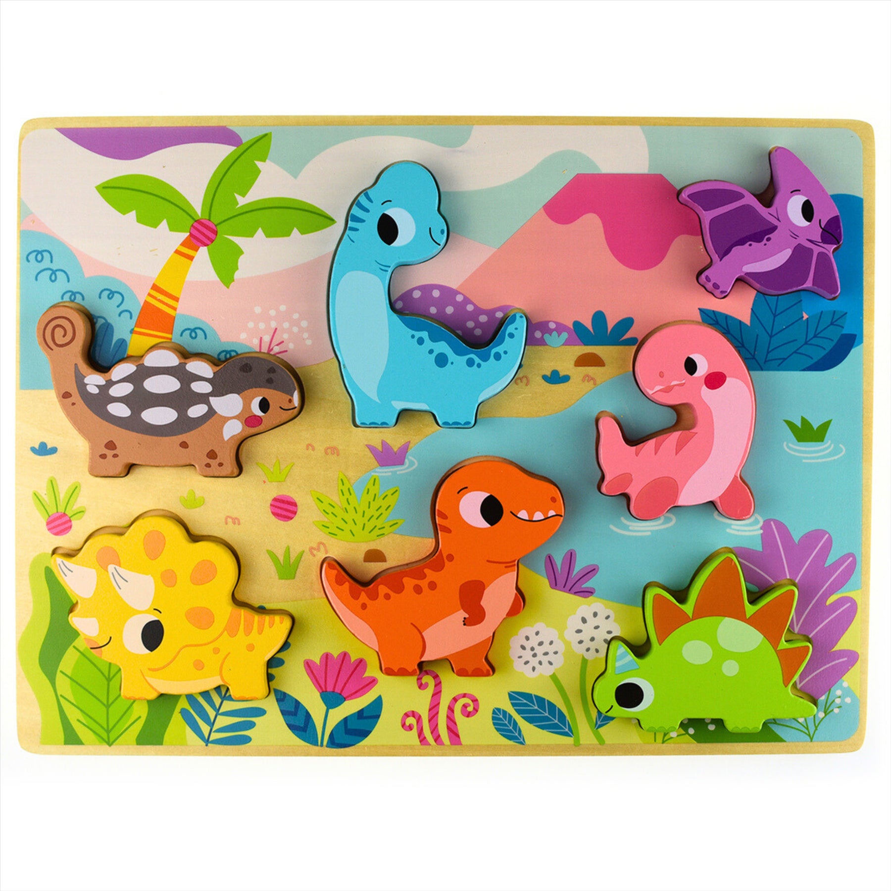 Tooky Toy Educational Wooden Dinosaur Puzzle - 8 Pieces - Toptoys2u