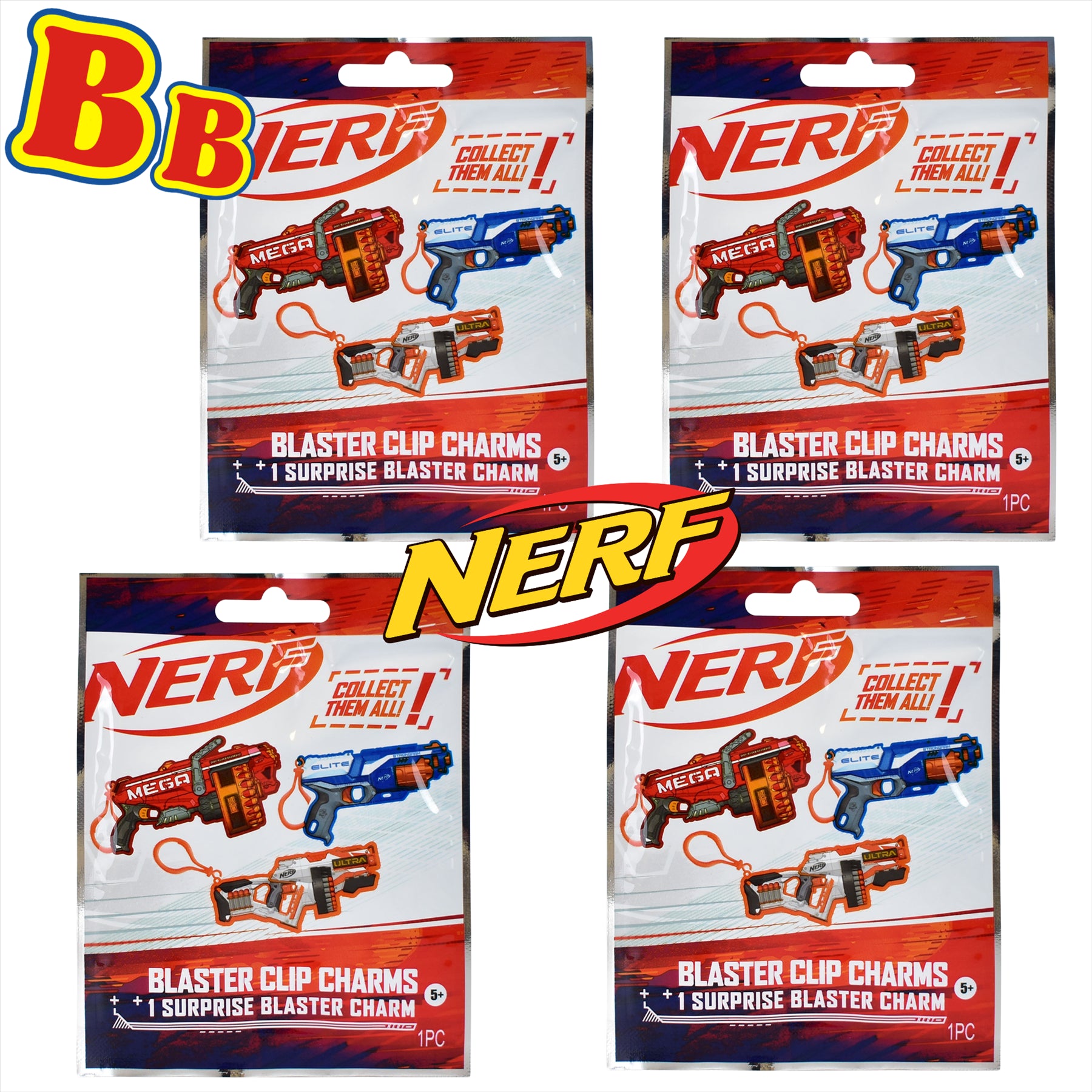 Nerf - Blind Bag Party Favour Sets - (Blaster Clip Keychain/Charms - Pack of 4, 4, Pieces) - Toptoys2u