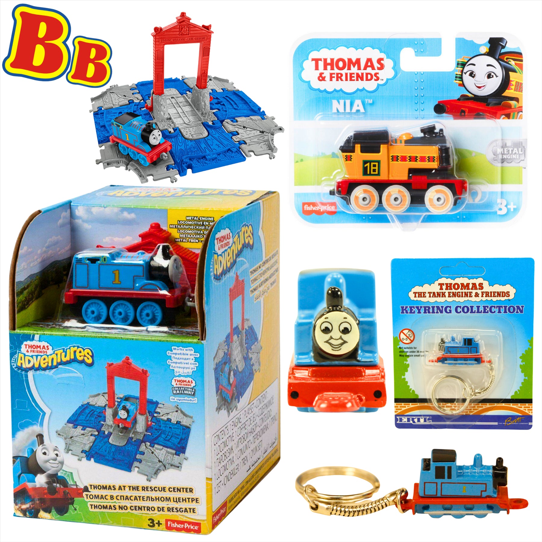 Thomas and Friends Rescue Center Playset, Diecast Thomas Keyring, and Nia Diecast Metal Engine Figure - Toptoys2u