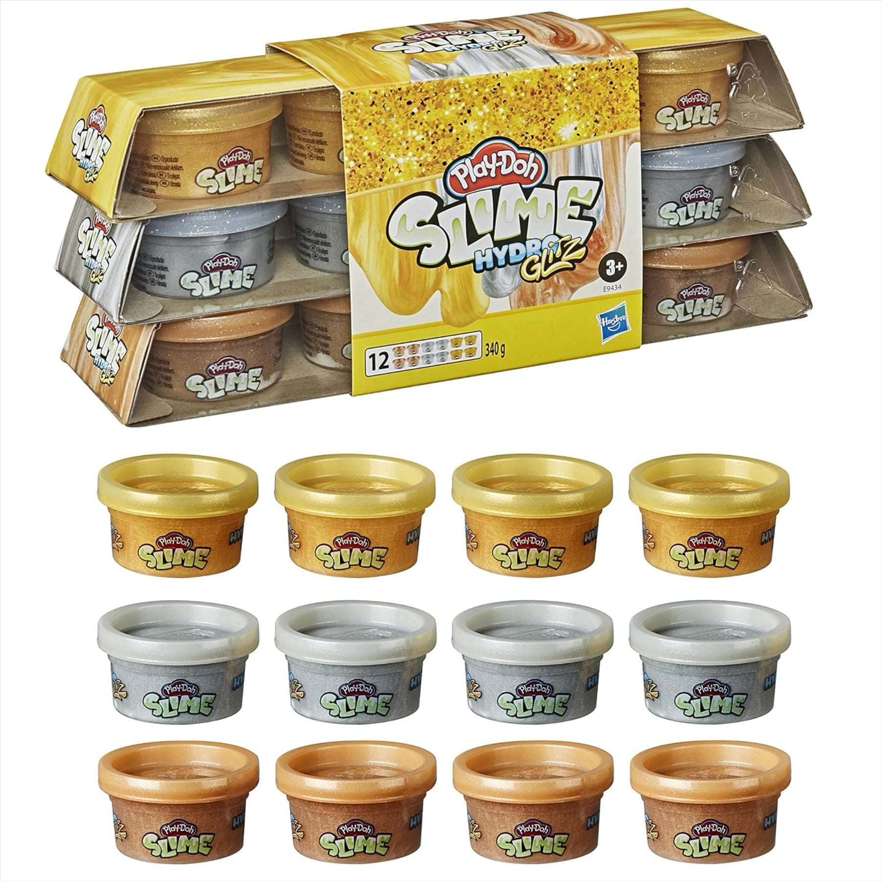 Play-Doh Slime HydroGlitz Gold Collection - 3 Different Liquid Colours - Pack of 12 - Toptoys2u