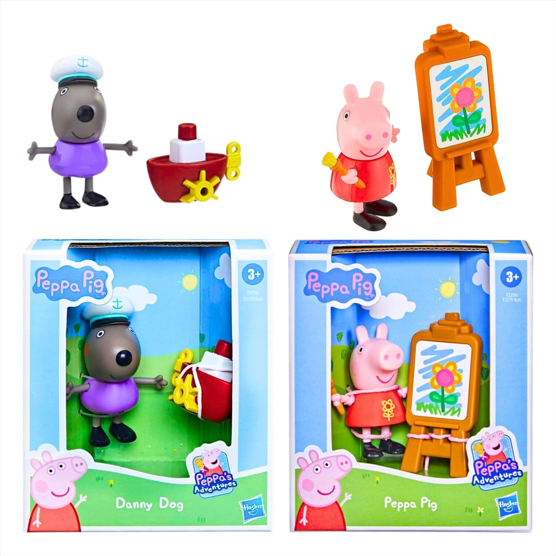 Peppa Pig - 3" 8cm Articulated Figure & Accessory - Danny Dog & Peppa Pig with Easel 2 Pack - Toptoys2u