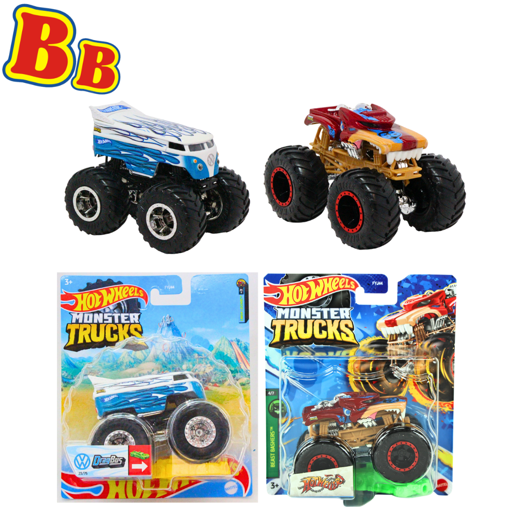 Hot Wheels Monster Trucks - 1:64 Scale Diecast - DragBus & Hotweiler - Twin Pack - Toptoys2u