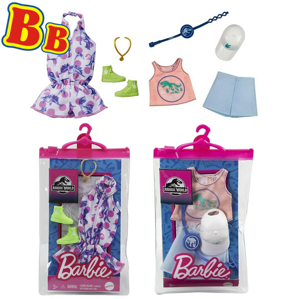 Barbie Jurassic World Clothing & Accessory Set Twin Pack - Dino Jumpsuit & Peach Dino Top Set - Toptoys2u