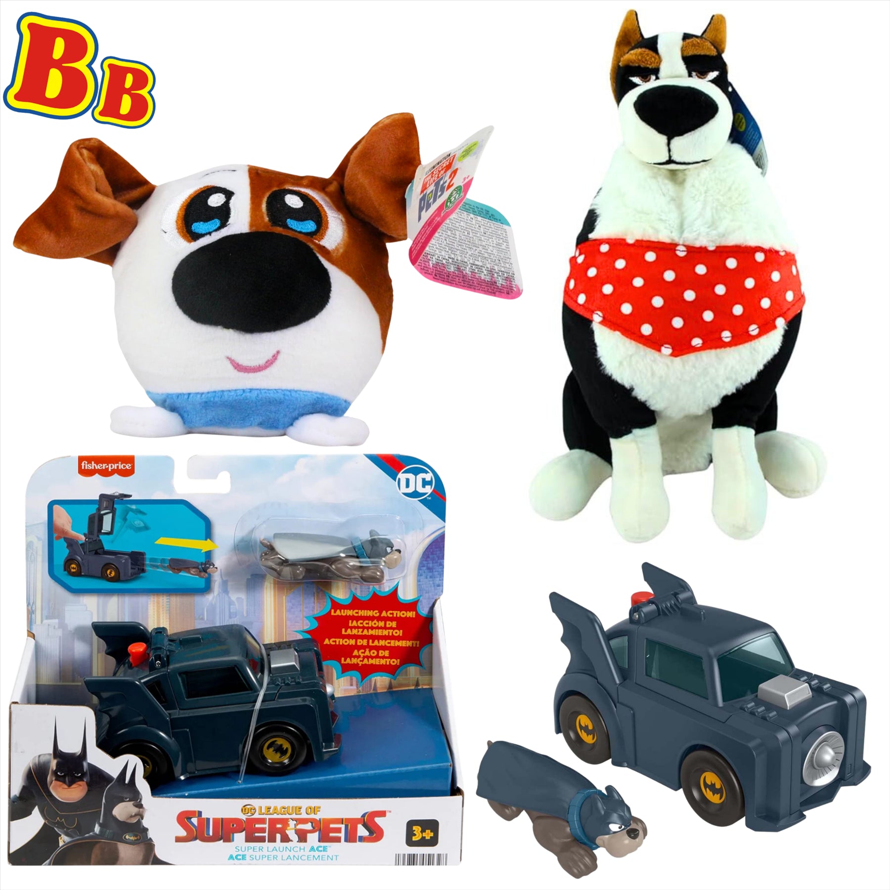 Secret Life of Pets Rooster 25cm Plush, Max 15cm Slo Foam Plush, and DC League of Super Pets Super Launch Ace Playset - 3-Piece Bundle - Toptoys2u