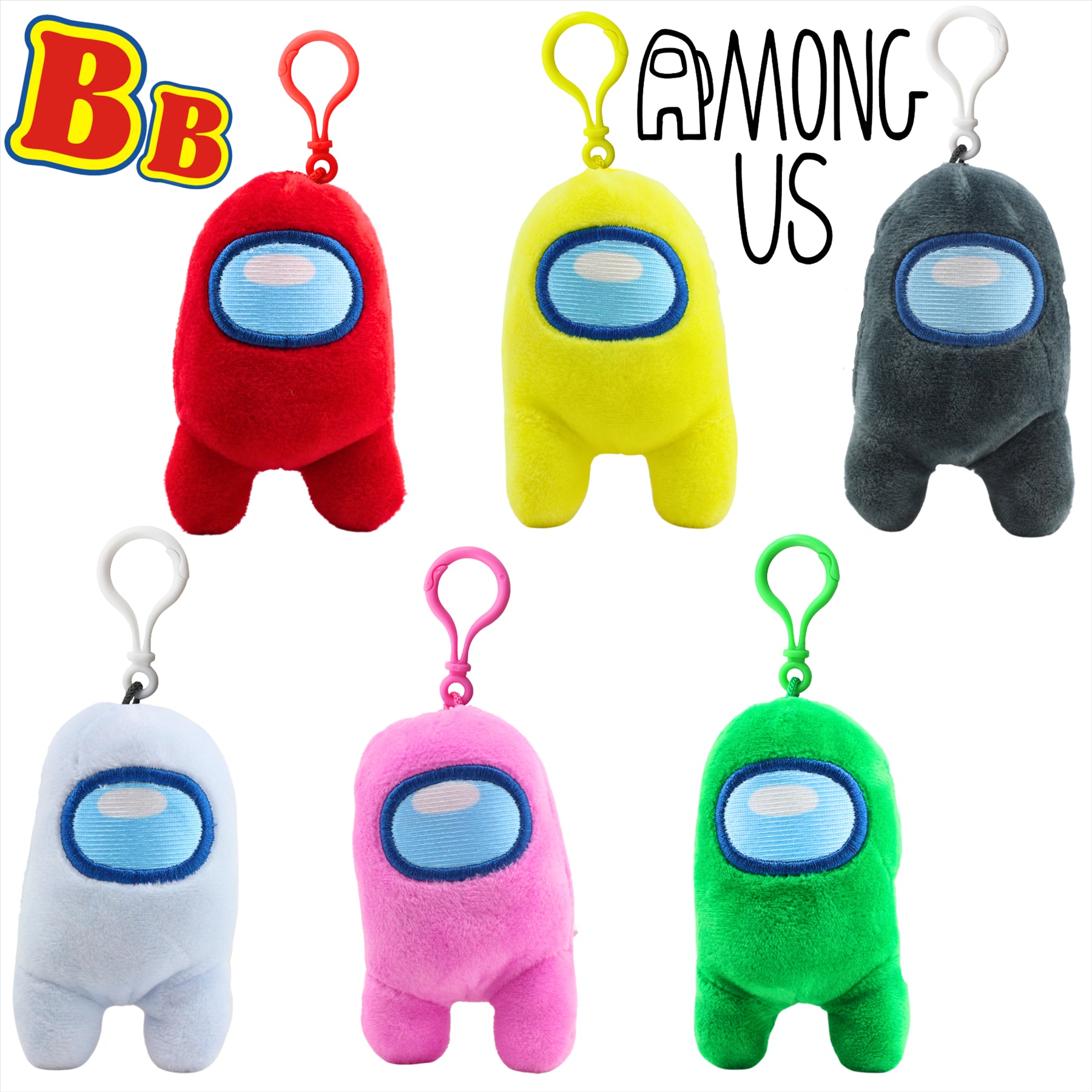 Among Us Super Soft Gift Quality 10cm Plush Toy Bag Clips - Pack of All 6 Crewmates - Toptoys2u