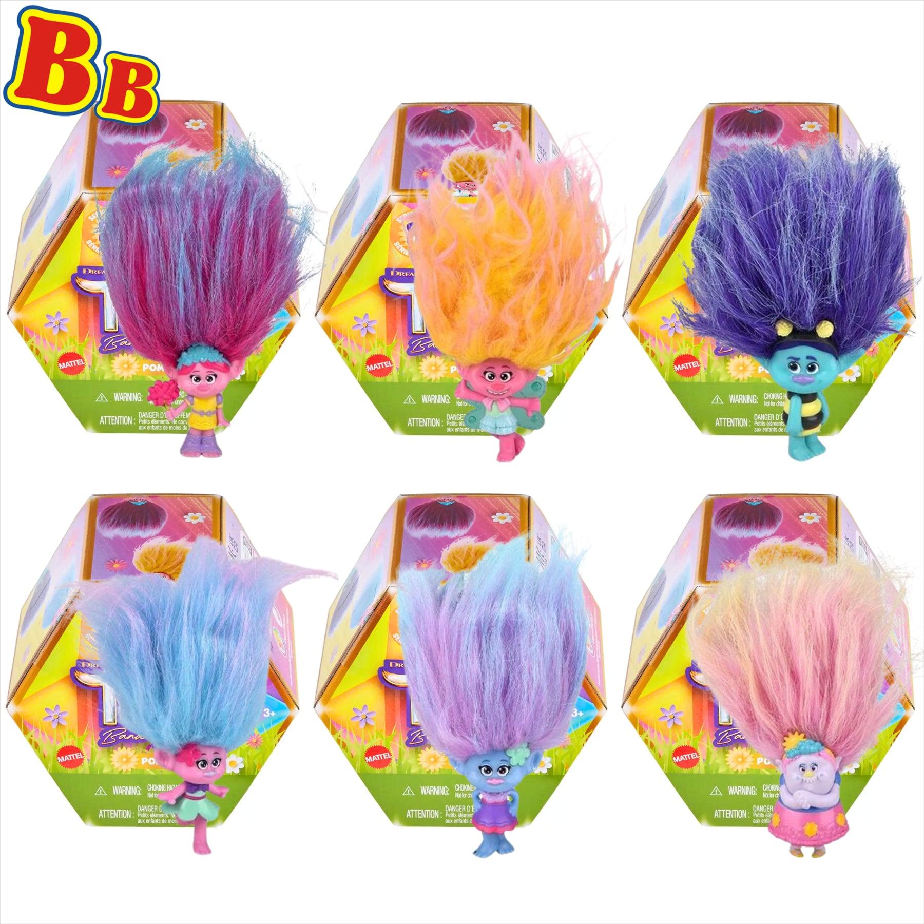 Trolls Pom Poms Series 2 Keyclip Toy Figure Identified Sets - Pack of All 6 - Toptoys2u