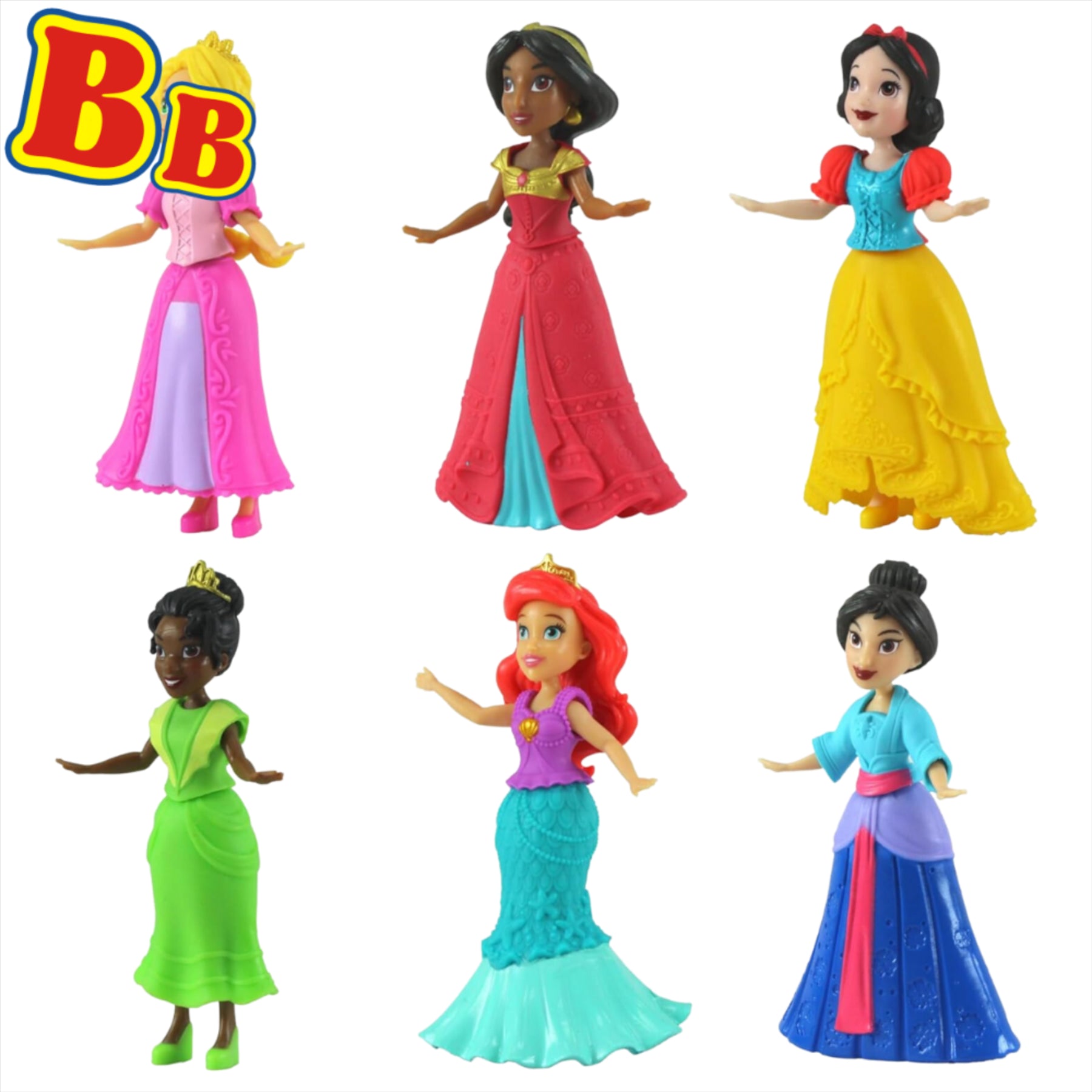 Disney Princess Secret Styles Rapunzel, Tiana, Snow White, Ariel, Mulan & Jasmine Articulated 3.5" Identified Doll Sets - Toptoys2u