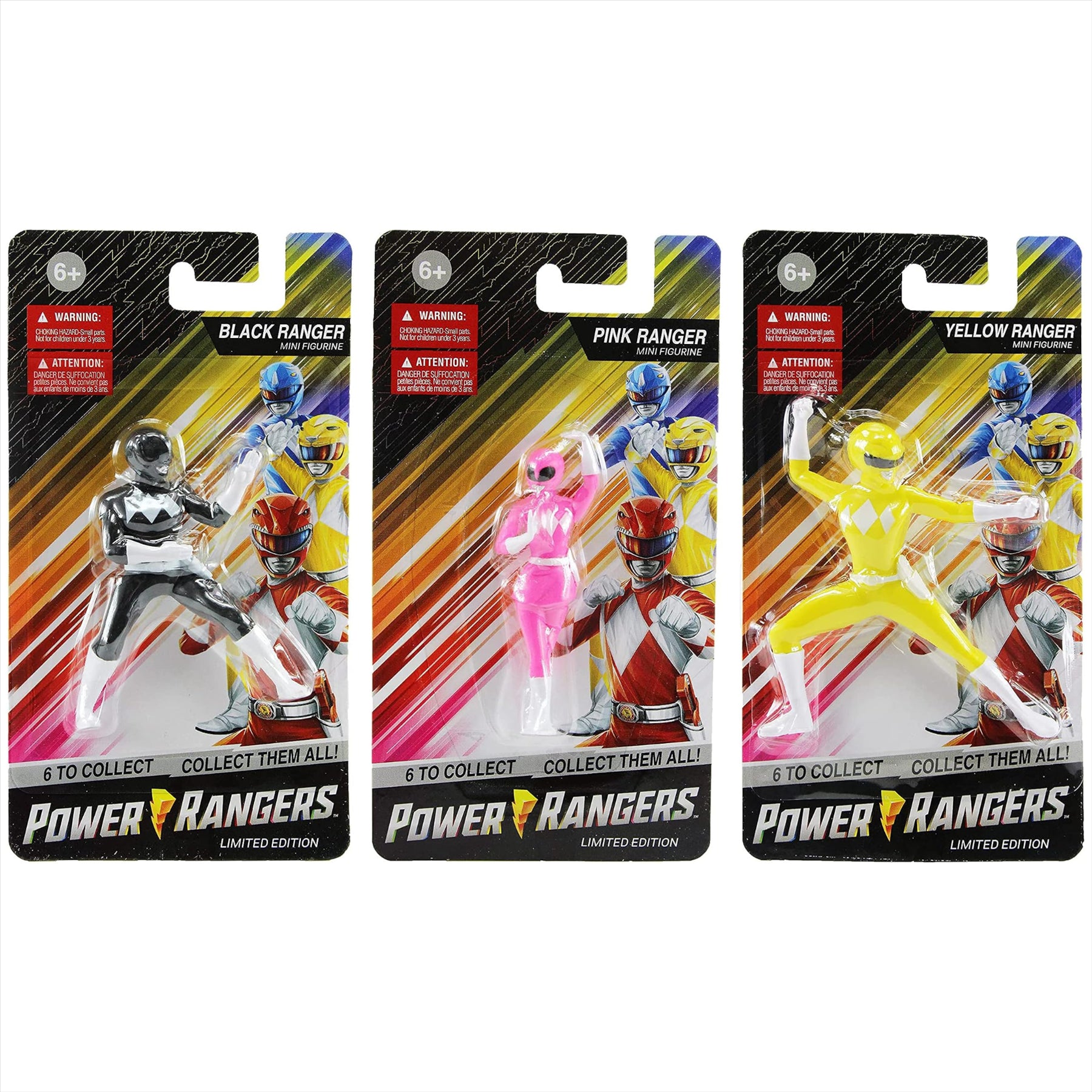 Power Rangers Limited Edition 2.5" Mini Action Figures - Black, Pink, and Yellow Rangers - Set of 3 - Toptoys2u