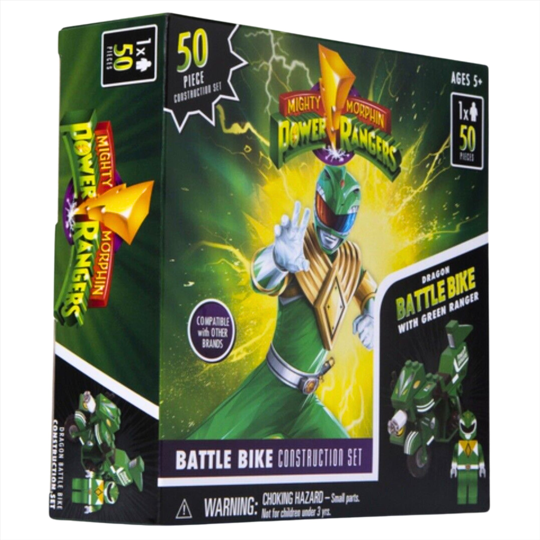 Mighty Morphin Power Rangers 50 Piece Green Ranger Toy Battle Bike Construction Set - Toptoys2u