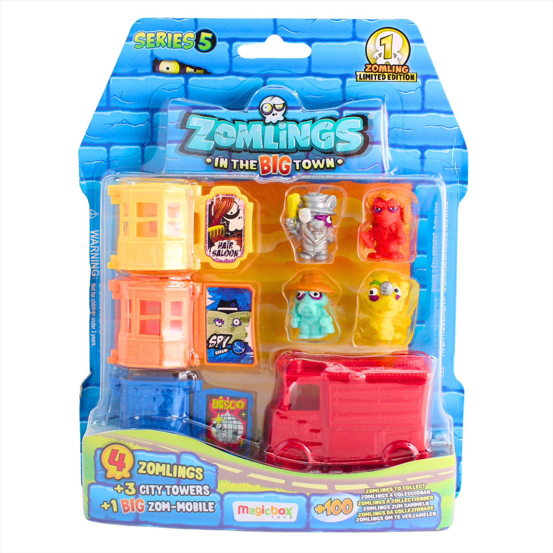 Zomlings Mega-Pack - 3x Buses, 2x Service Vehicles, 1x Multipack of 4 Zomlings, Fire Engine, and Accessories - 14 Zomlings Total - Pack of 6 - Toptoys2u