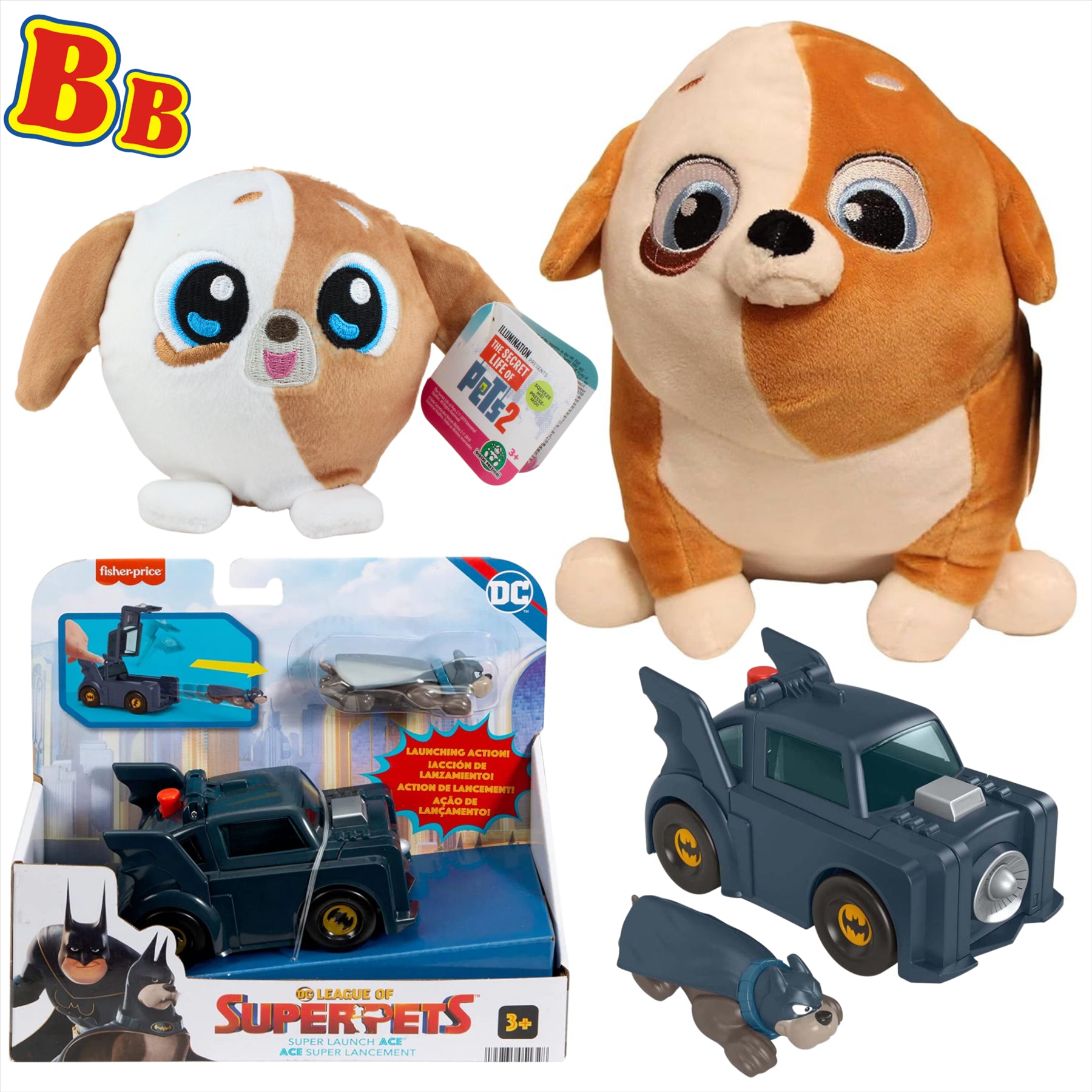 Secret Life of Pets Pickles 25cm Plush, Pickles 15cm Slo Foam Plush, and DC League of Super Pets Super Launch Ace Playset - 3-Piece Bundle - Toptoys2u