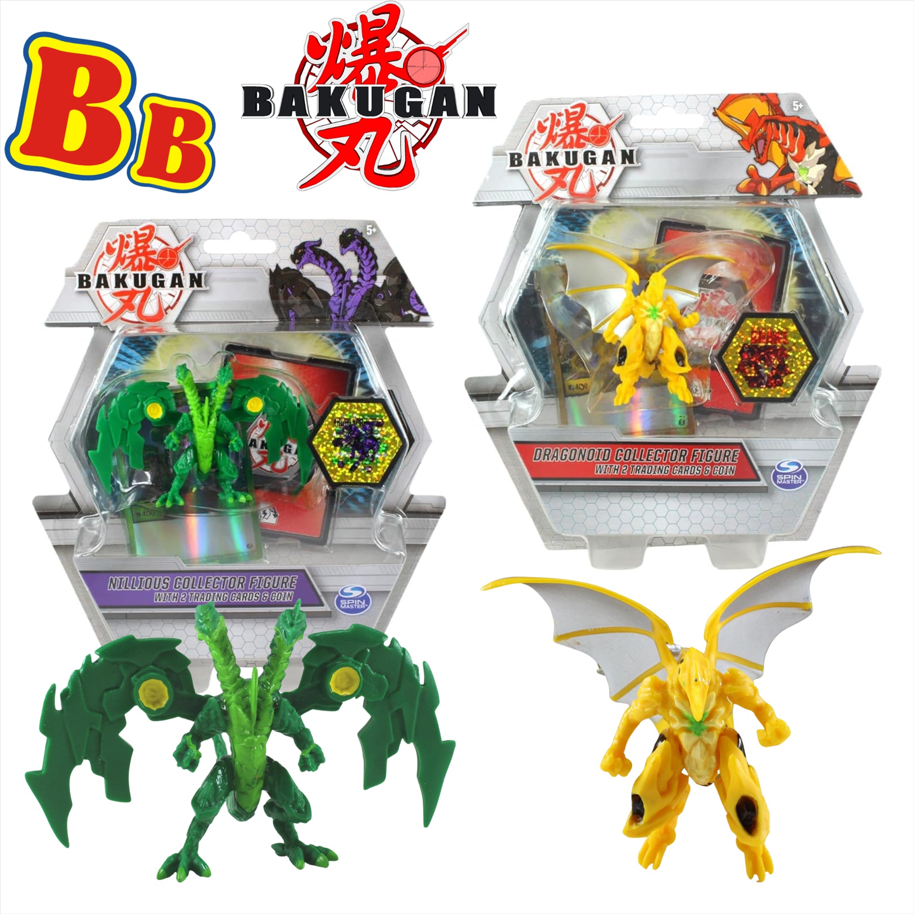 3 Bakugan DELUXE FIGURES - TROX Dragonoid NILLIOUS Articulated