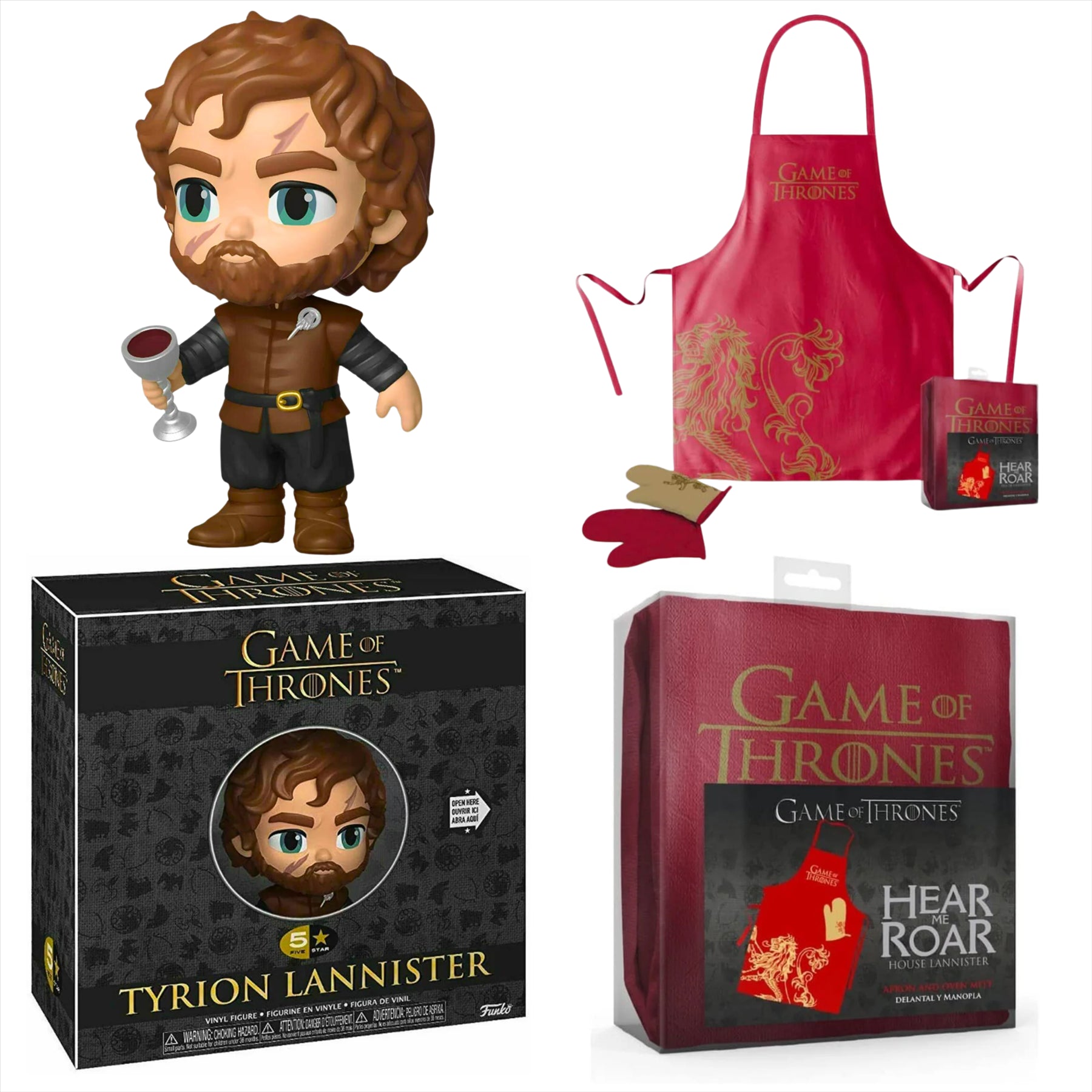 Game of Thrones Funko 5-Star Tyrion Lannister 8cm Figure with Goblet Accessory and Lannister Apron with Oven Mitt - 2-Piece Gift Bundle - Toptoys2u