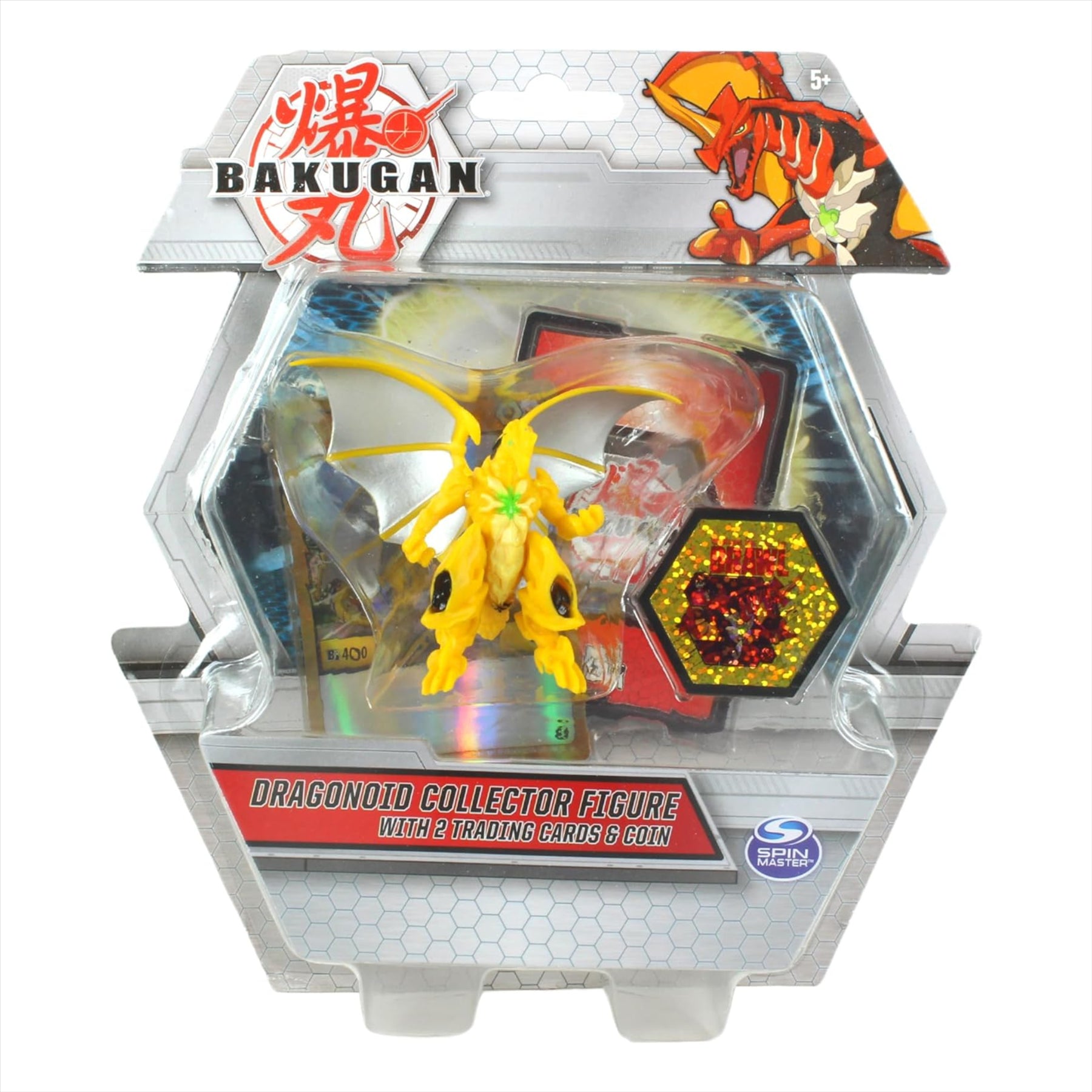BAKUGAN - Dragonoid Yellow Collector Figure With 2 Trading Cards & Collectors Coin - Toptoys2u