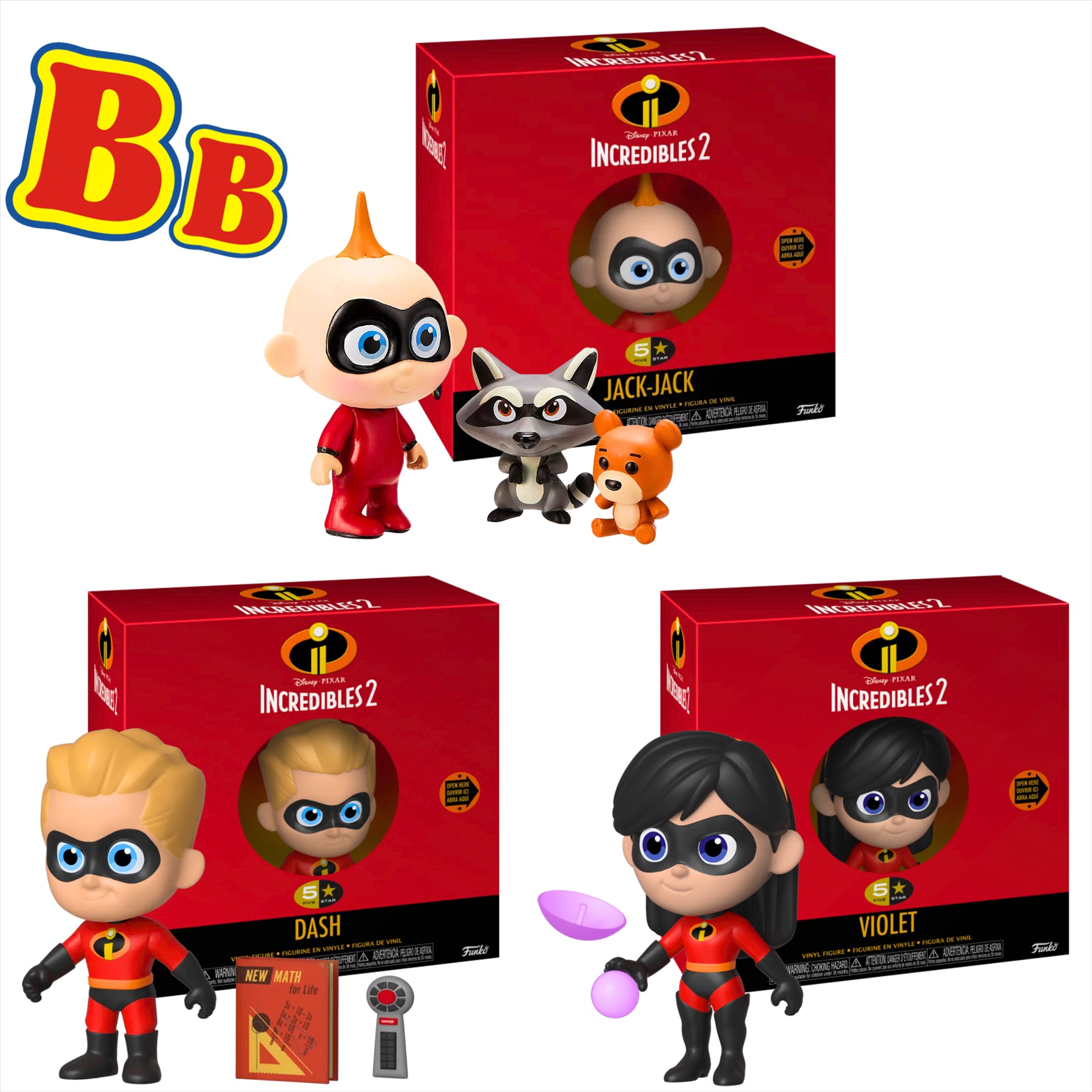 Funko 5 Star The Incredibles 2 Dash, Violet, and Jack-Jack 8cm Collectible Toy Figures and Accessories - Pack of 3 - Toptoys2u