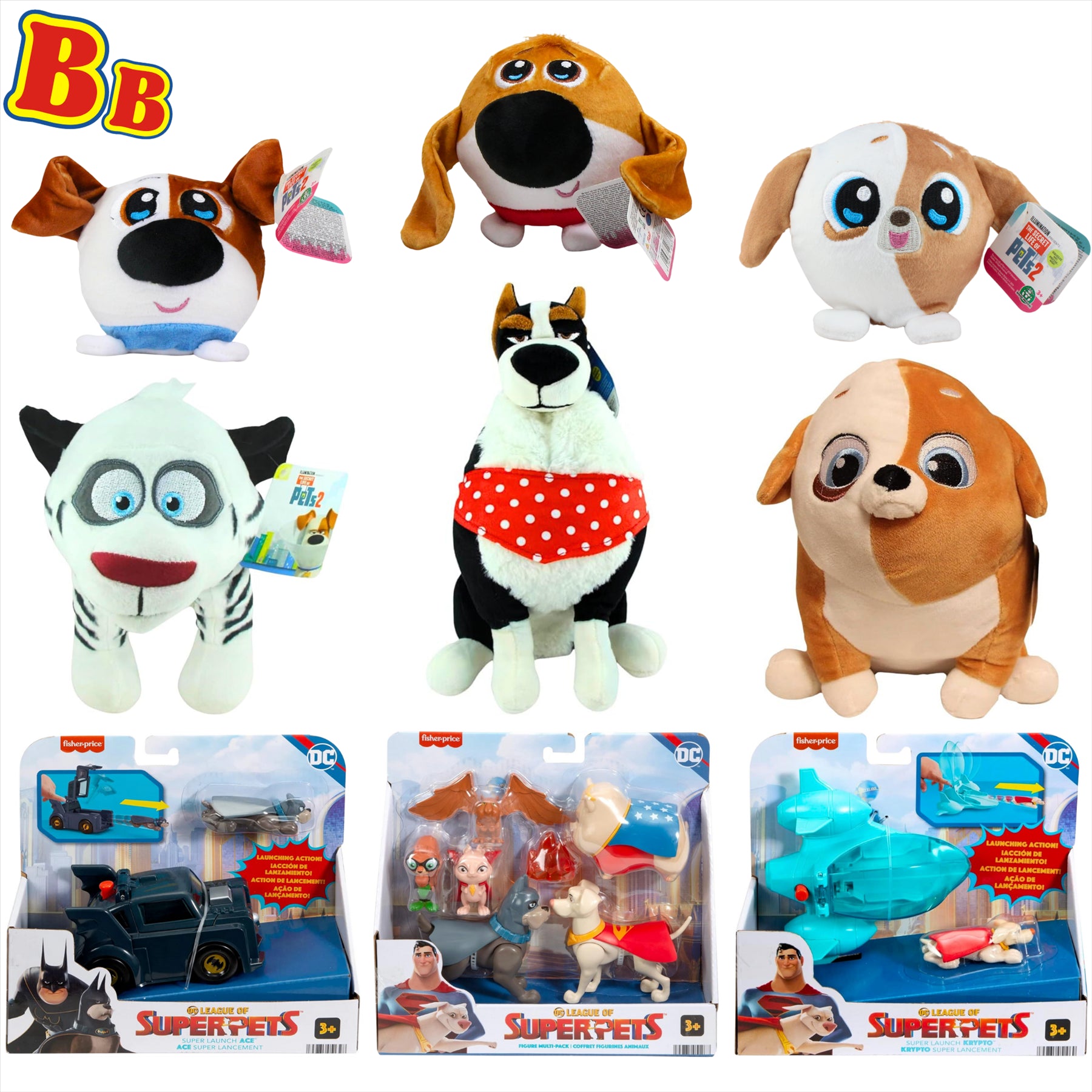 Secret Life of Pets 3x 25cm Plushes, 3x 15cm Slo Foam Plushes, and 3x DC League of Super Pets Playsets - 9-Piece Boys' Bundle - Toptoys2u