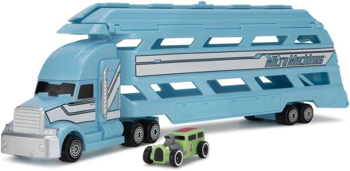 Micro Machines - Blue Mini Vehicle Hauler With 1 Exclusive Vehicle & Stunt Pack #5 - 3 Pack - Toptoys2u