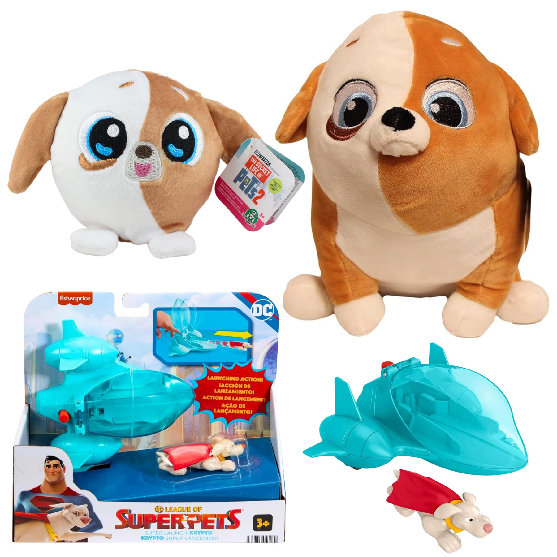 Secret Life of Pets Pickles 25cm Plush, Pickles 15cm Slo Foam Plush, and DC League of Super Pets Super Launch Krypto Playset - 3-Piece Bundle - Toptoys2u