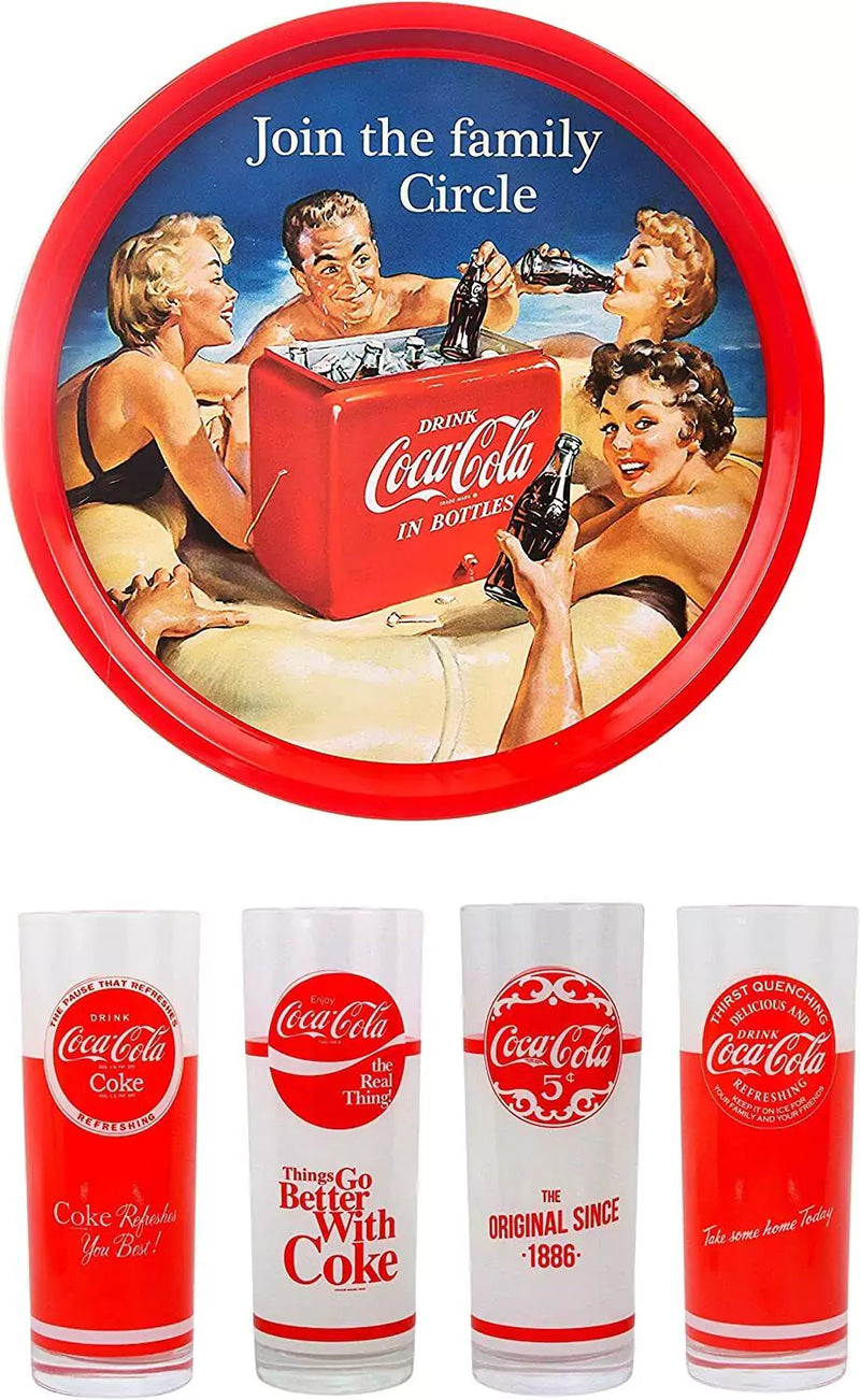 Official Coca Cola Coke Gift Set 1 - 4 Glasses and Drinks Tray - Toptoys2u
